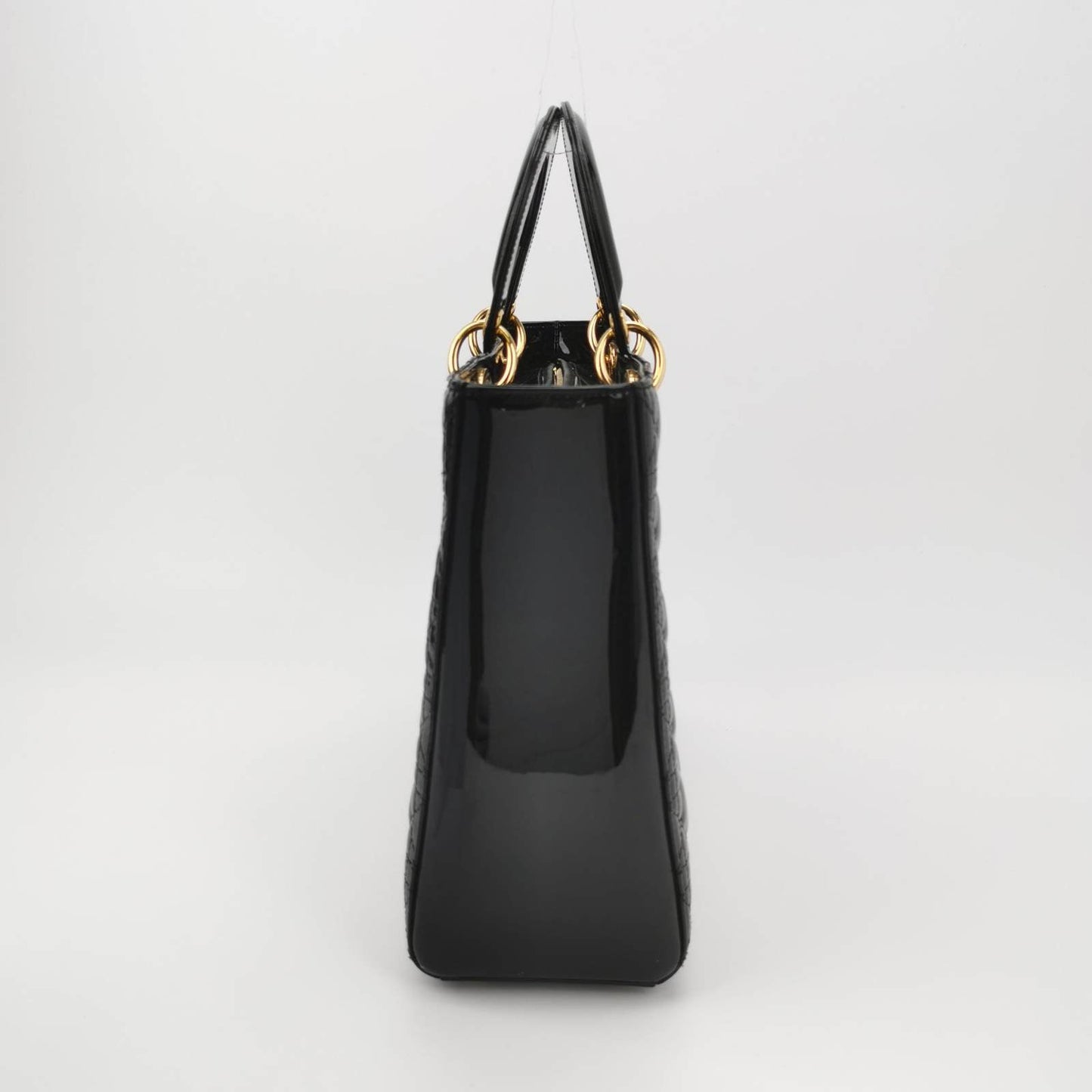 Dior Lady Patent Handbag With Strap Leather Black Travel Bag