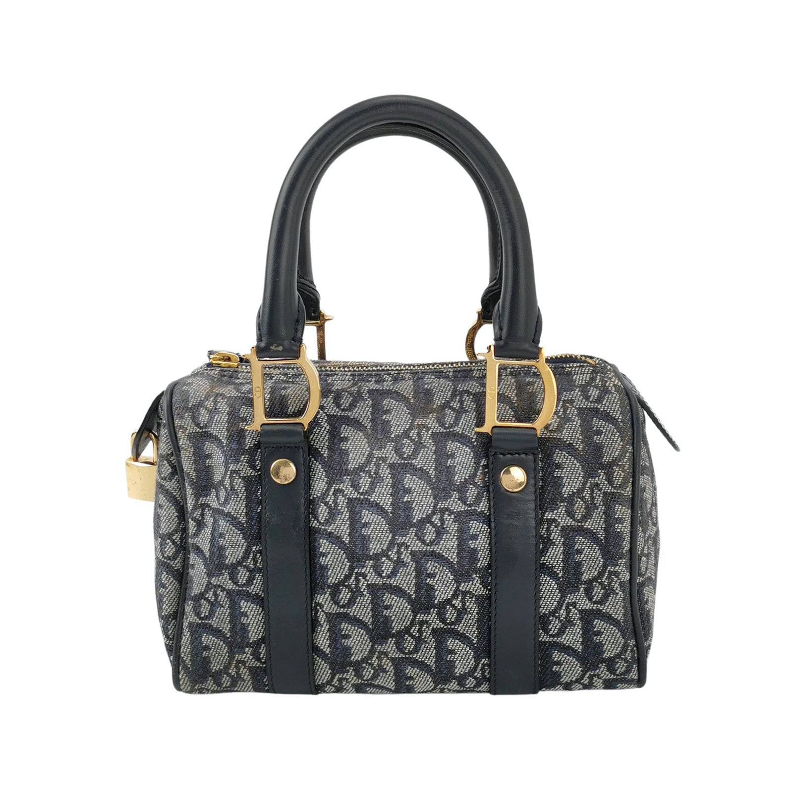 Dior Christian Trotter Boston Cloth Oblique Handbag Black Mini Travel Bag