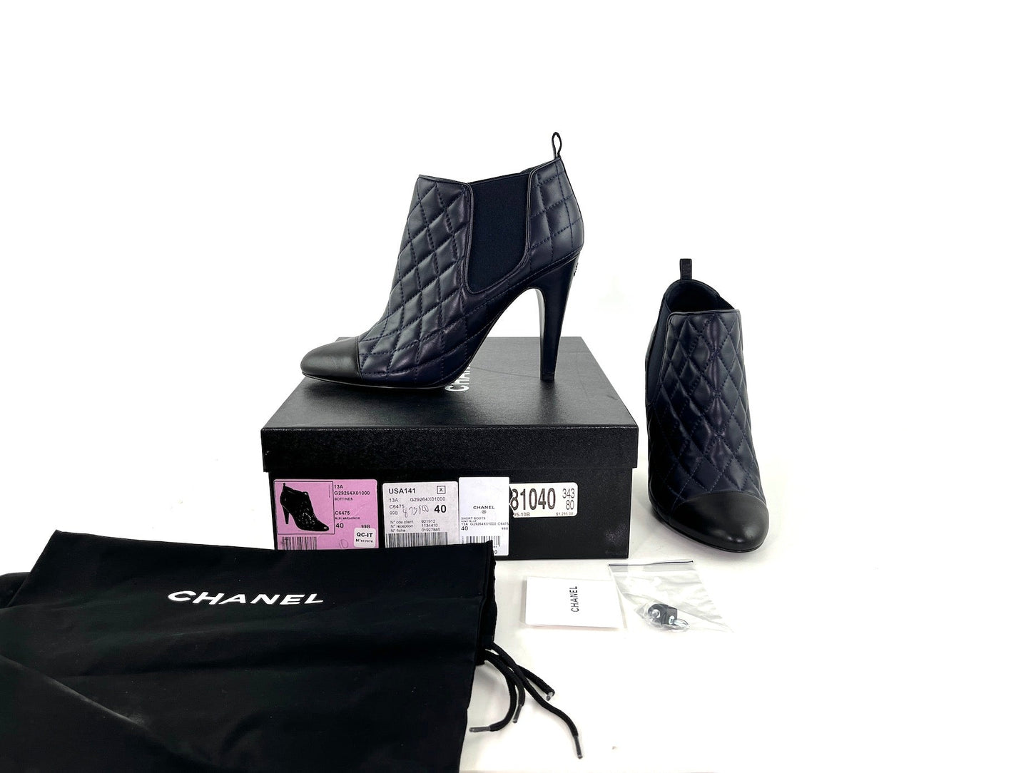 Chanel Cap Toe Quilted Leather CC Ankle Boots 40 9.5