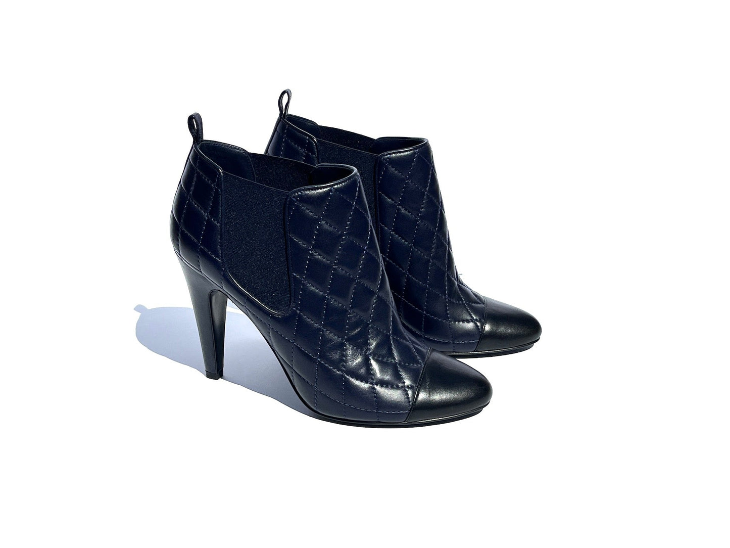 Chanel Cap Toe Quilted Leather CC Ankle Boots 40 9.5