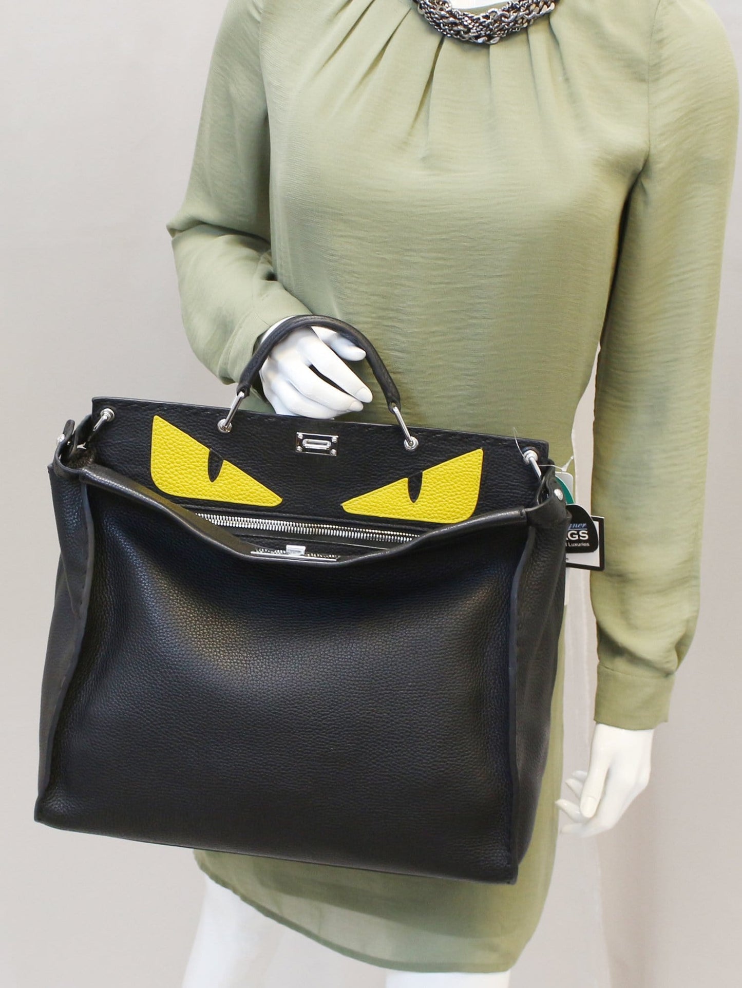 Fendi Selleria Peekaboo Monster Shoulder Handbag Leather Black Shoulder Bag