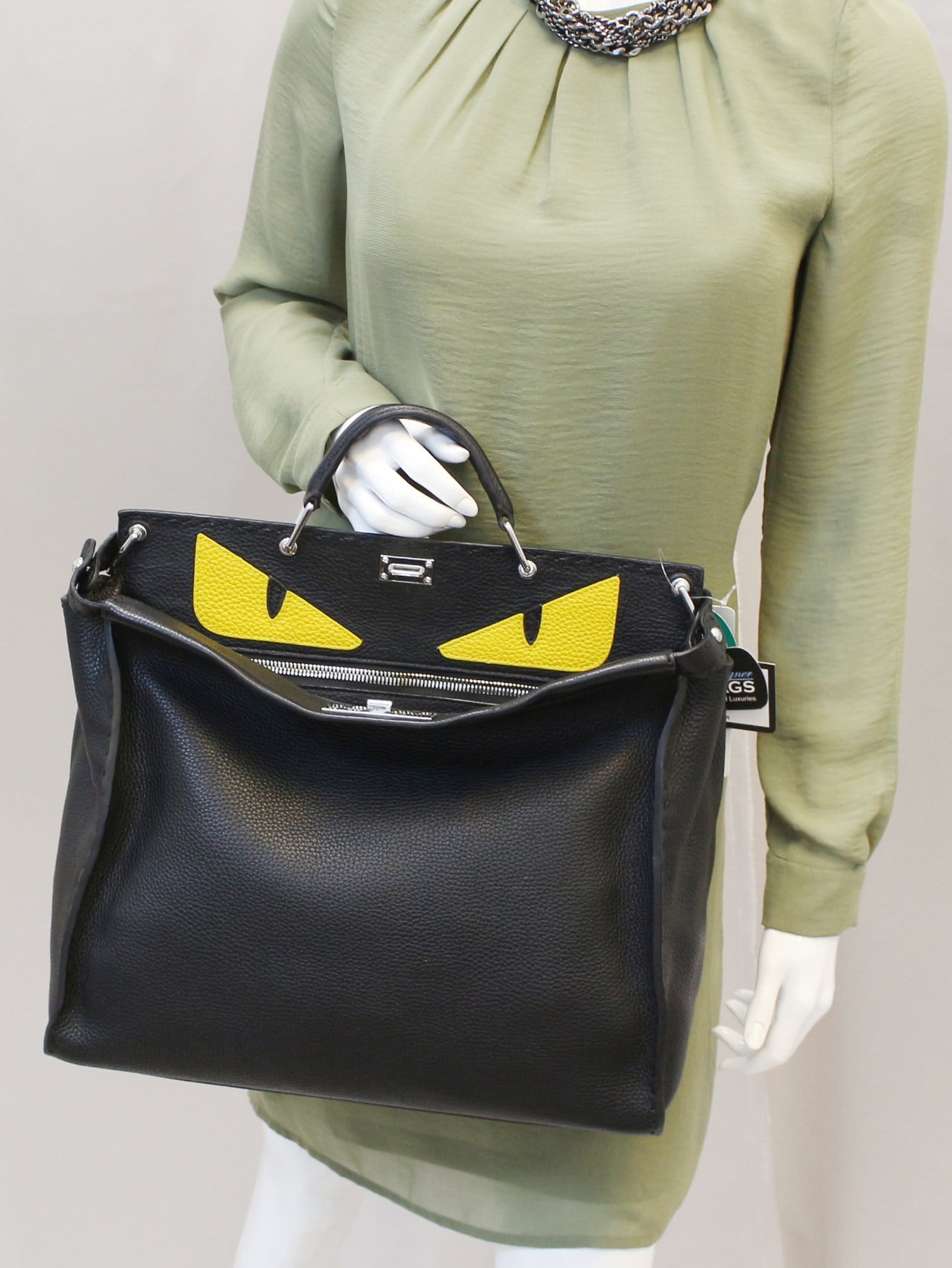 Fendi Selleria Peekaboo Monster Shoulder Handbag Leather Black Shoulder Bag