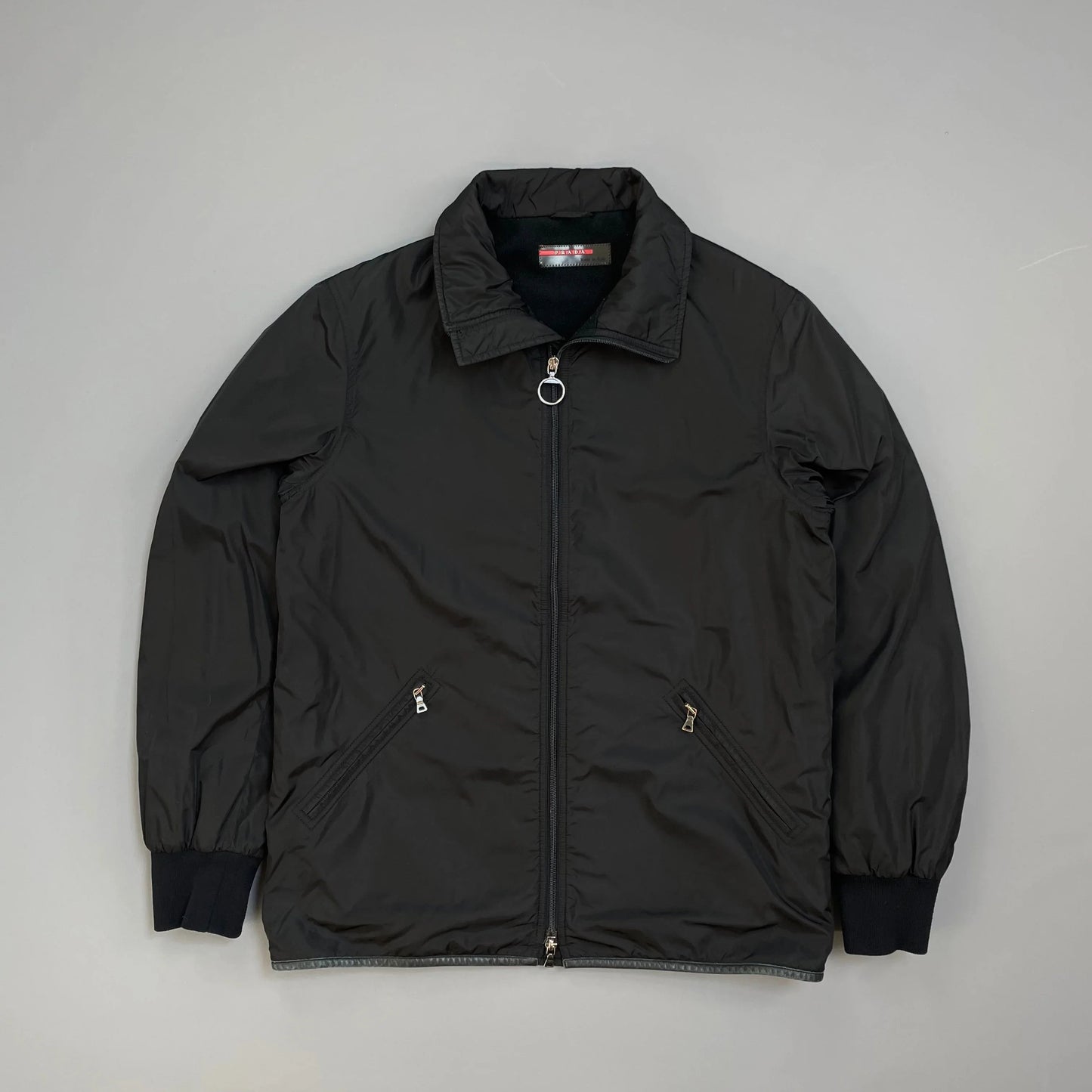 Prada Handbag Sport 00s Trim Padded Jacket Leather Nylon Black