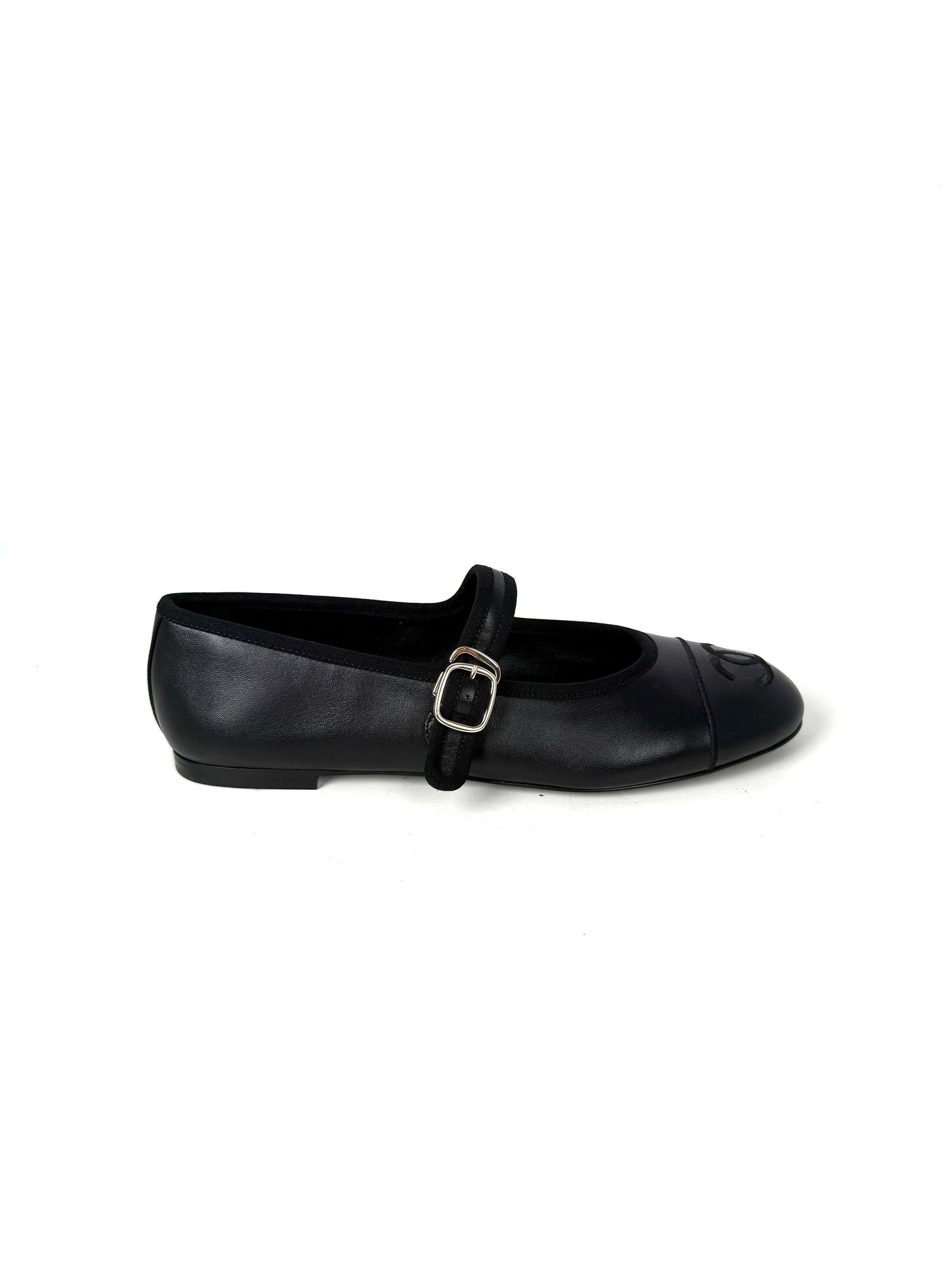 Chanel Mary Janes 2025 Black Cap Toe CC Logo Flats 39 8