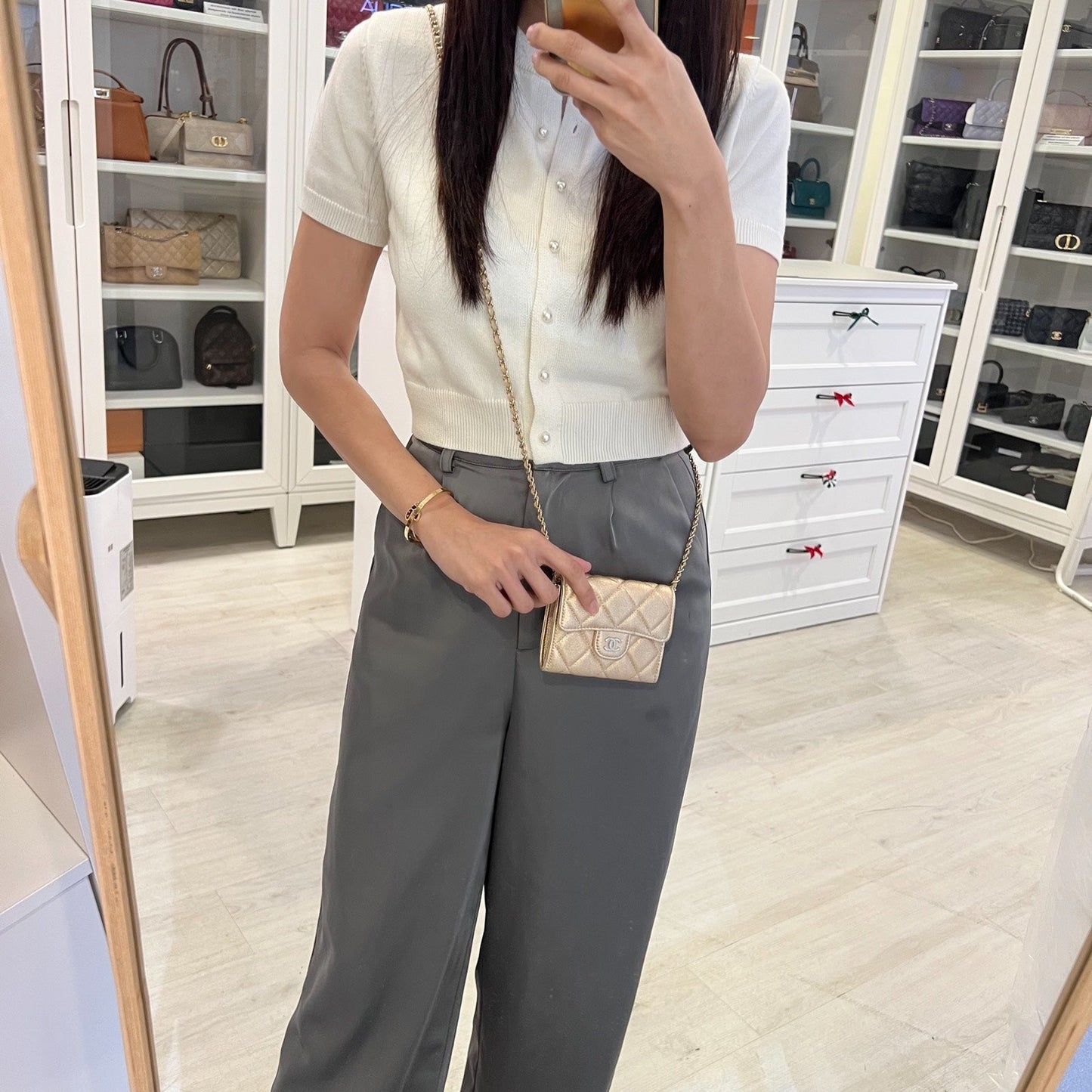 Chanel Card Holder / Clutch on Chain in Metallic Gold Lambskin and LGHW (Model: )