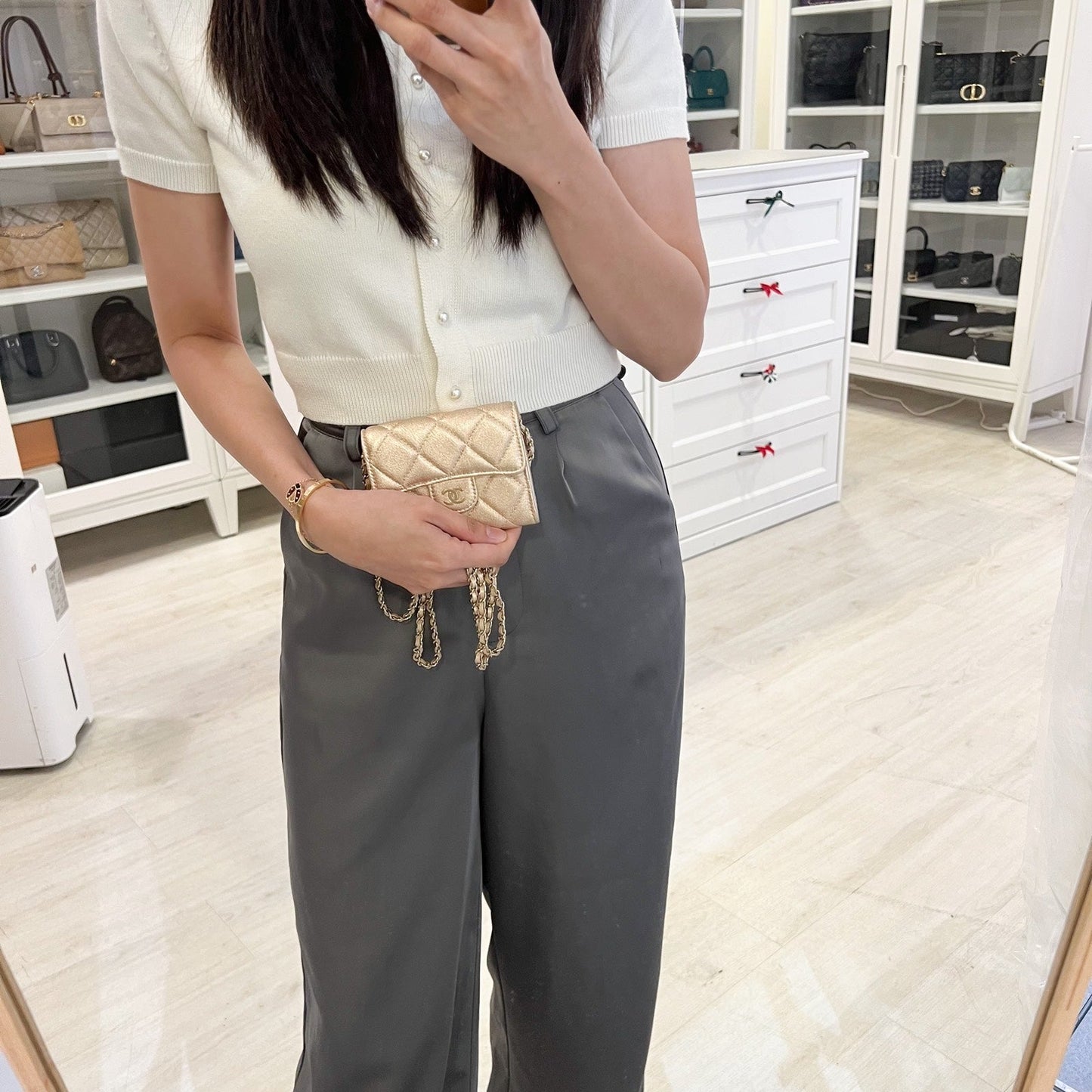 Chanel Card Holder / Clutch on Chain in Metallic Gold Lambskin and LGHW (Model: )