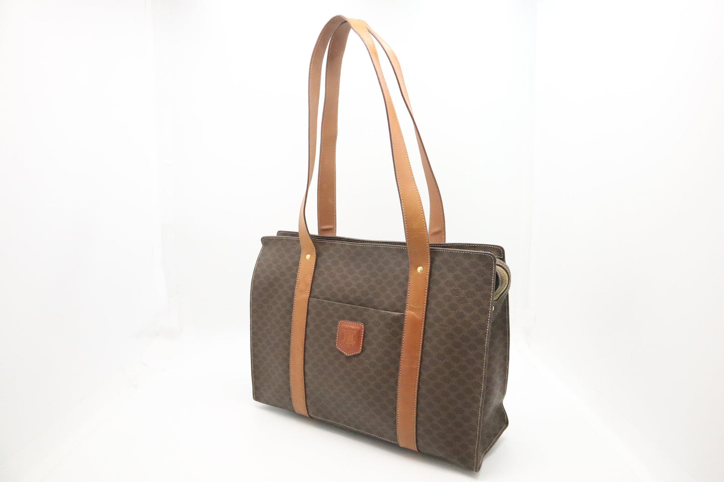 Celine Tote Bag In Macadam Canvas Brown