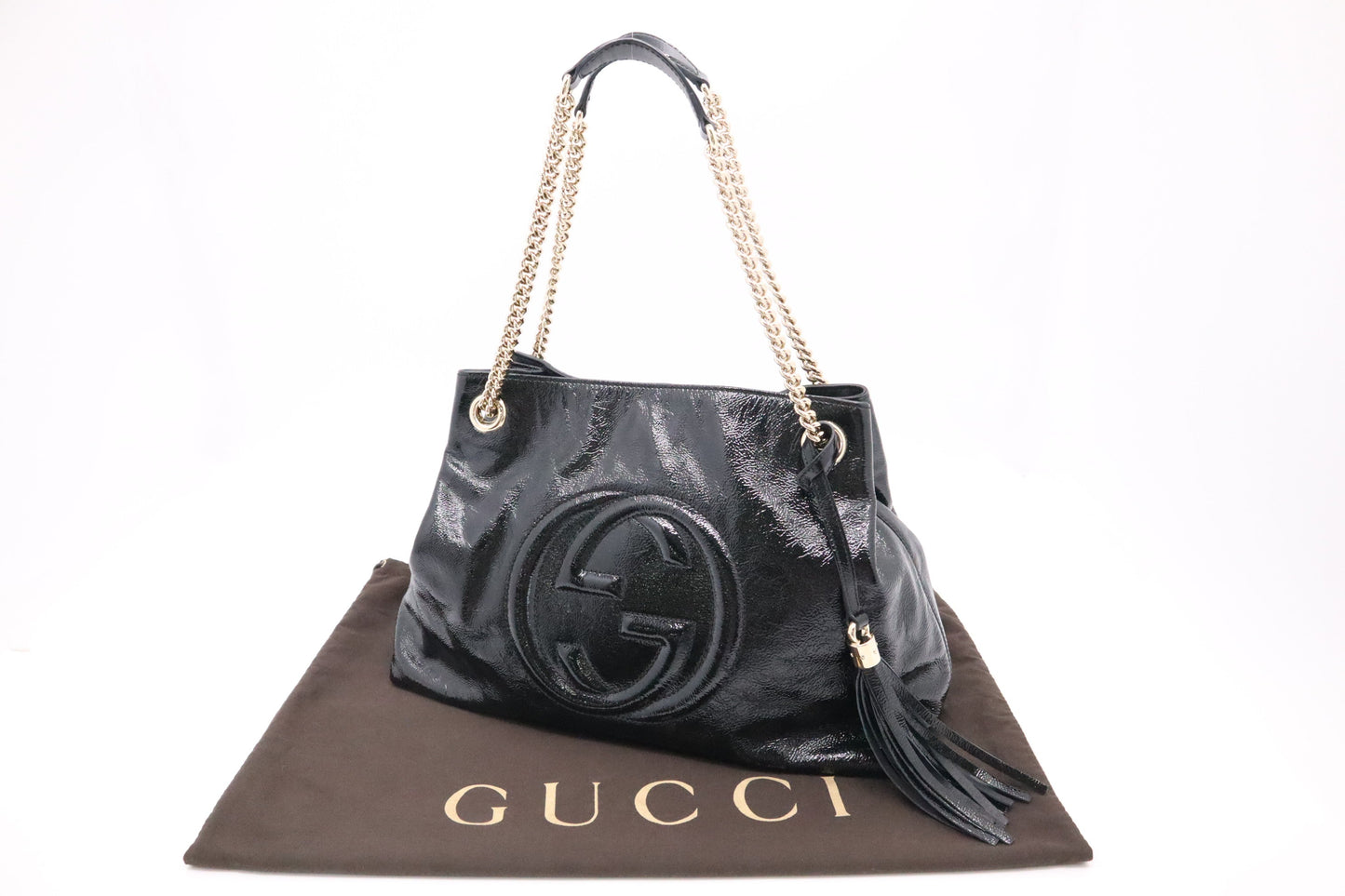 Gucci Soho Leather Patent Black Chain Shoulder Bag