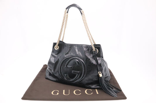 Gucci Soho Leather Patent Black Chain Shoulder Bag