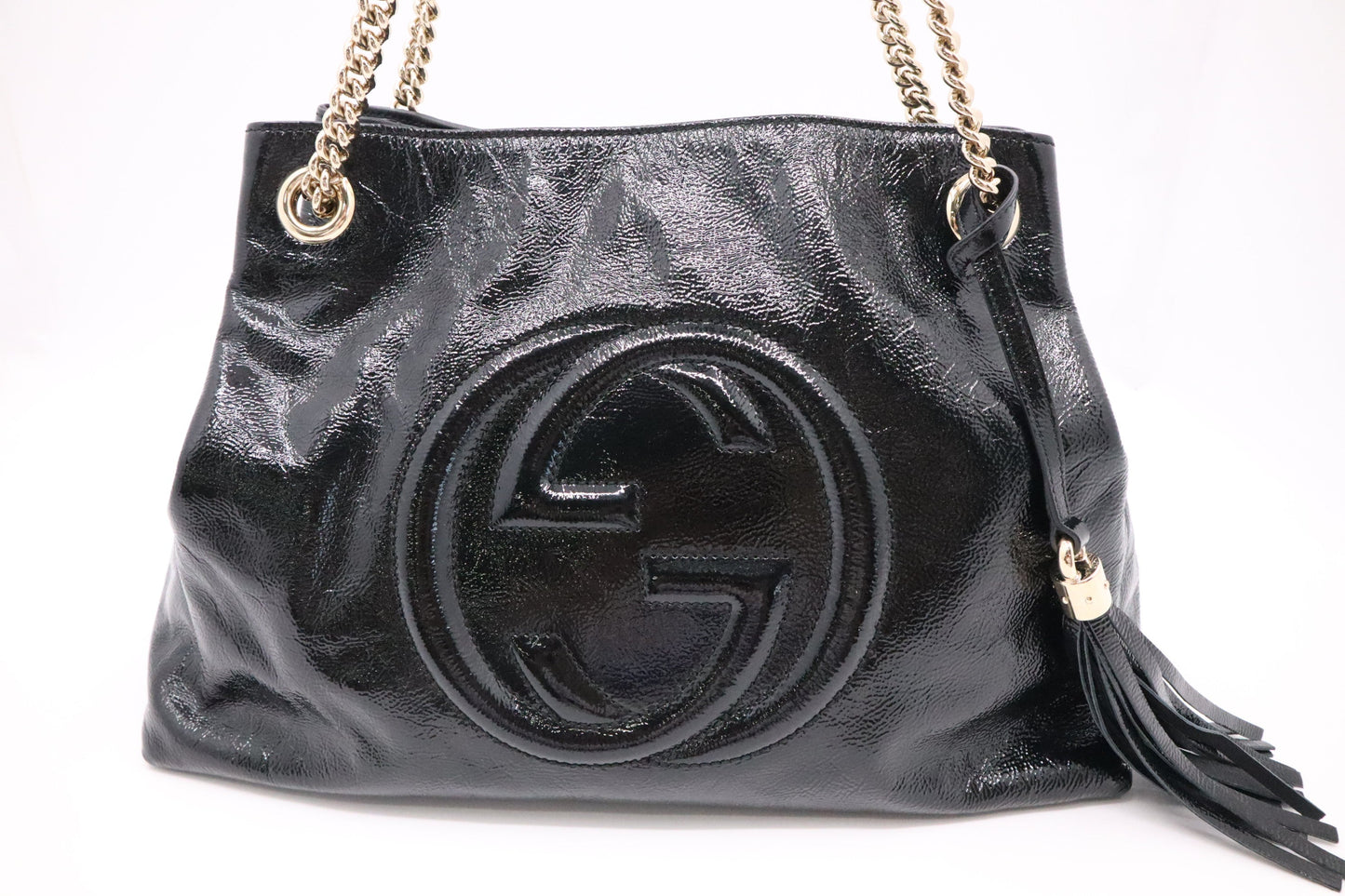 Gucci Soho Leather Patent Black Chain Shoulder Bag