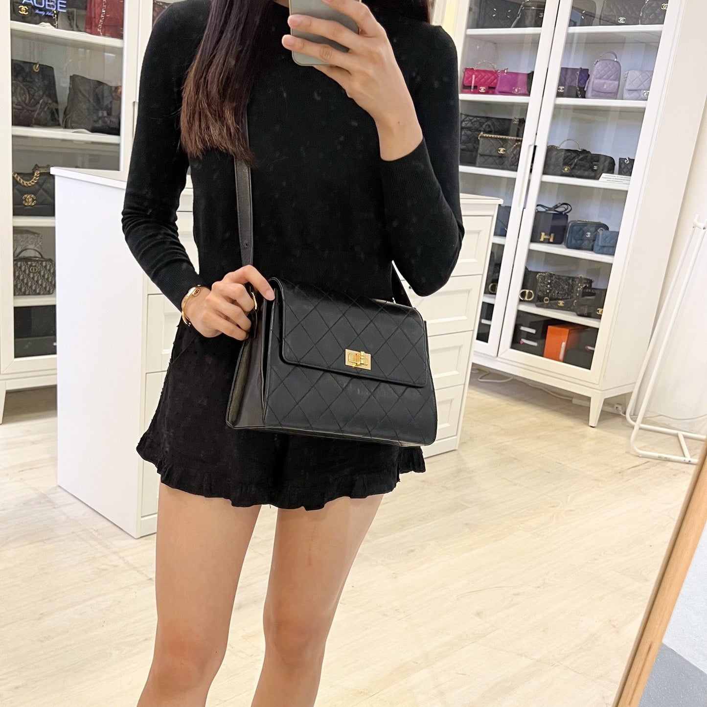 Chanel 2.55 Reissue Trapezoid in Black Lambskin and GHW Accessory