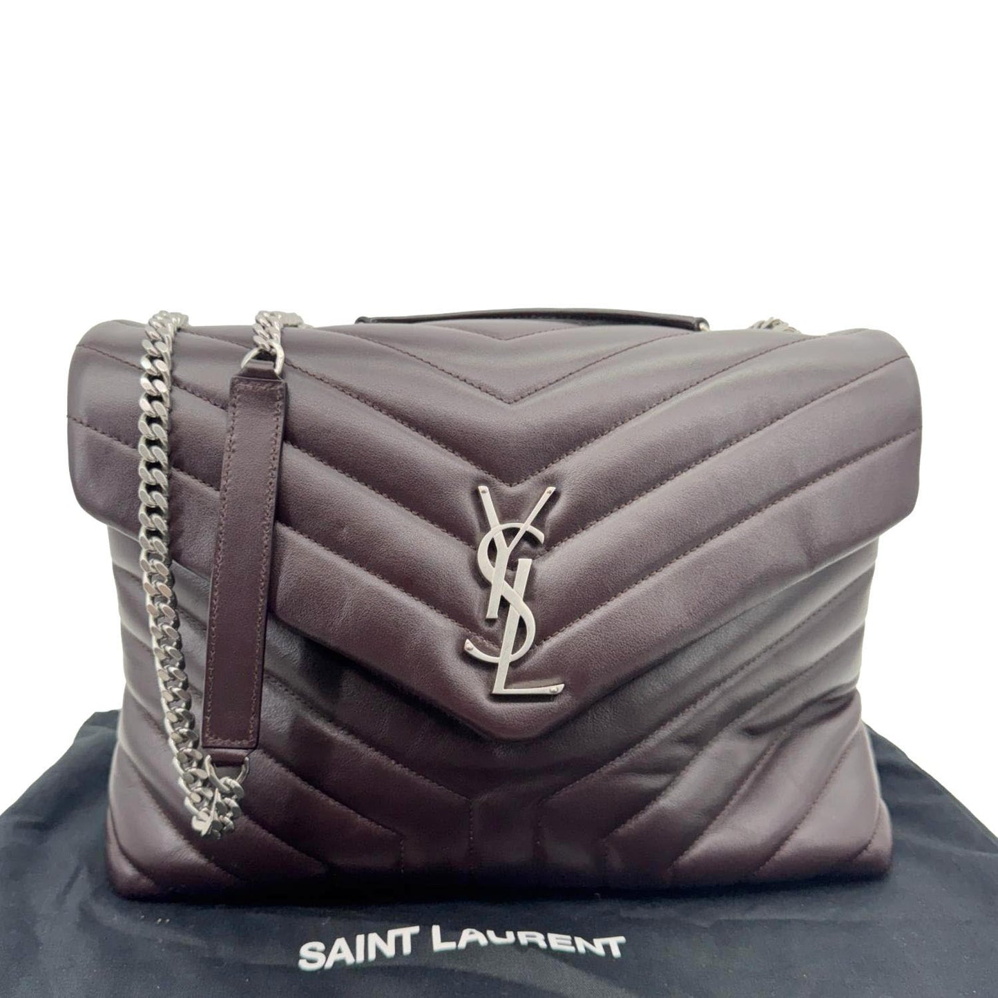 YSL Saint Laurent Yves Loulou Crossbody Bag Burgundy Leather Quilted Medium