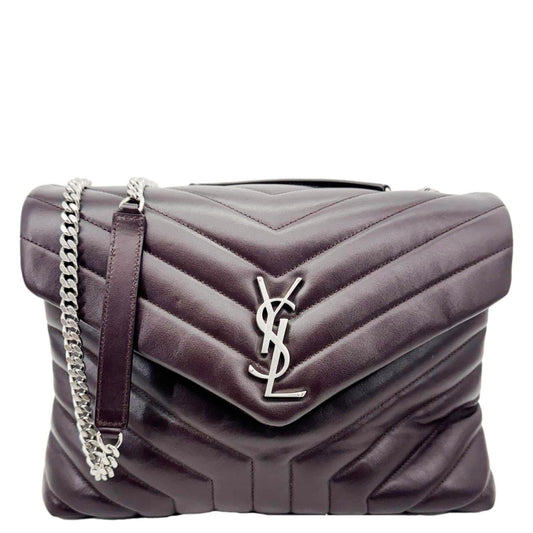 YSL Saint Laurent Yves Loulou Crossbody Bag Burgundy Leather Quilted Medium