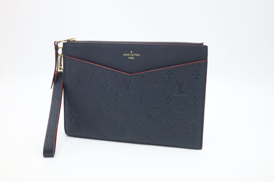 Louis Vuitton Pochette Melanie MM Marine Rouge Empreinte Leather Clutch Bag