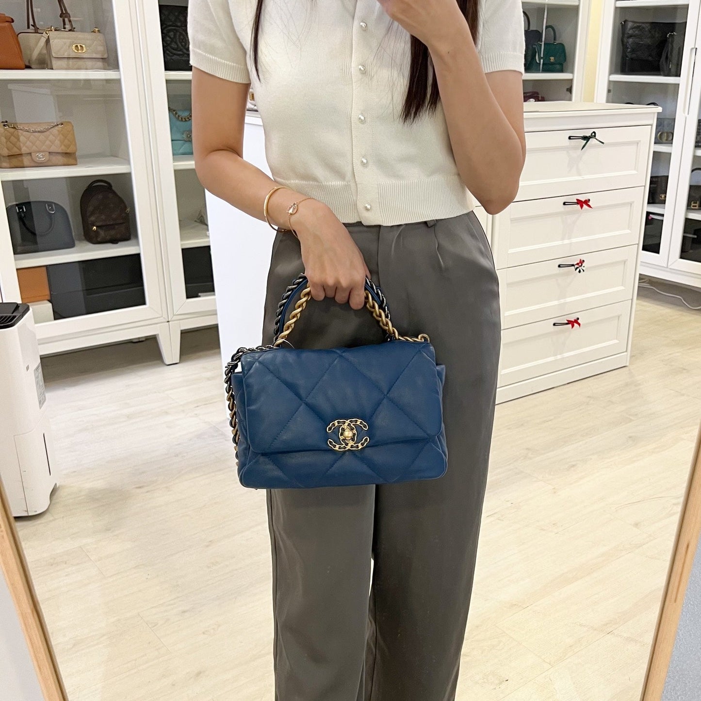 Chanel 19 Small Flap in Blue Lambskin and 3-Tone Hardware Accessory