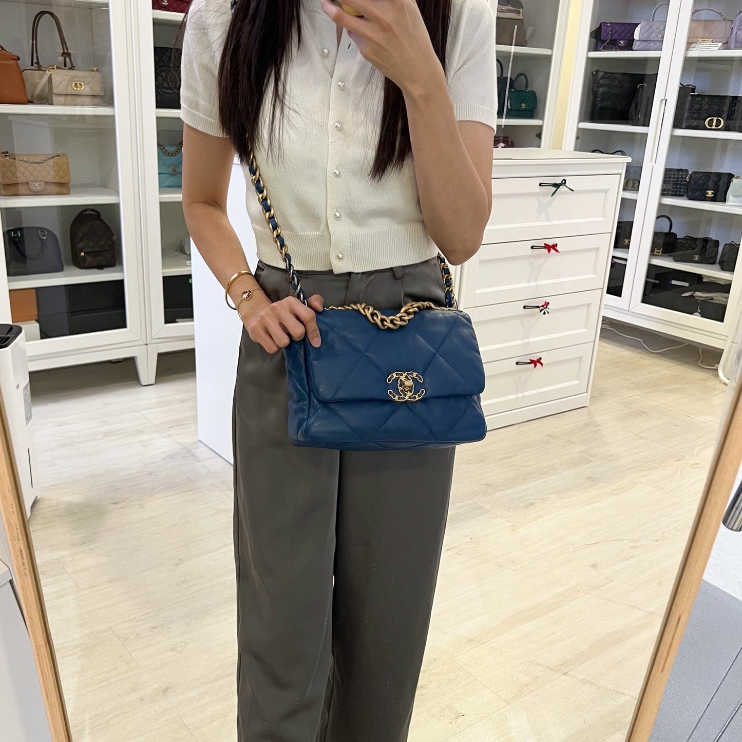 Chanel 19 Small Flap in Blue Lambskin and 3-Tone Hardware Accessory