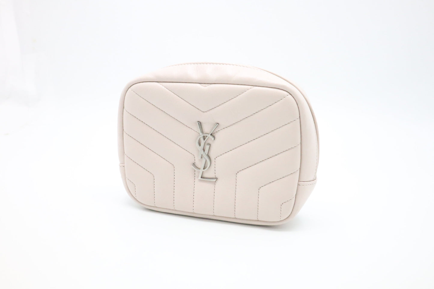 YSL Saint Laurent Loulou Cosmetic Pouch In Chevron Handbag Leather Pink Travel Bag