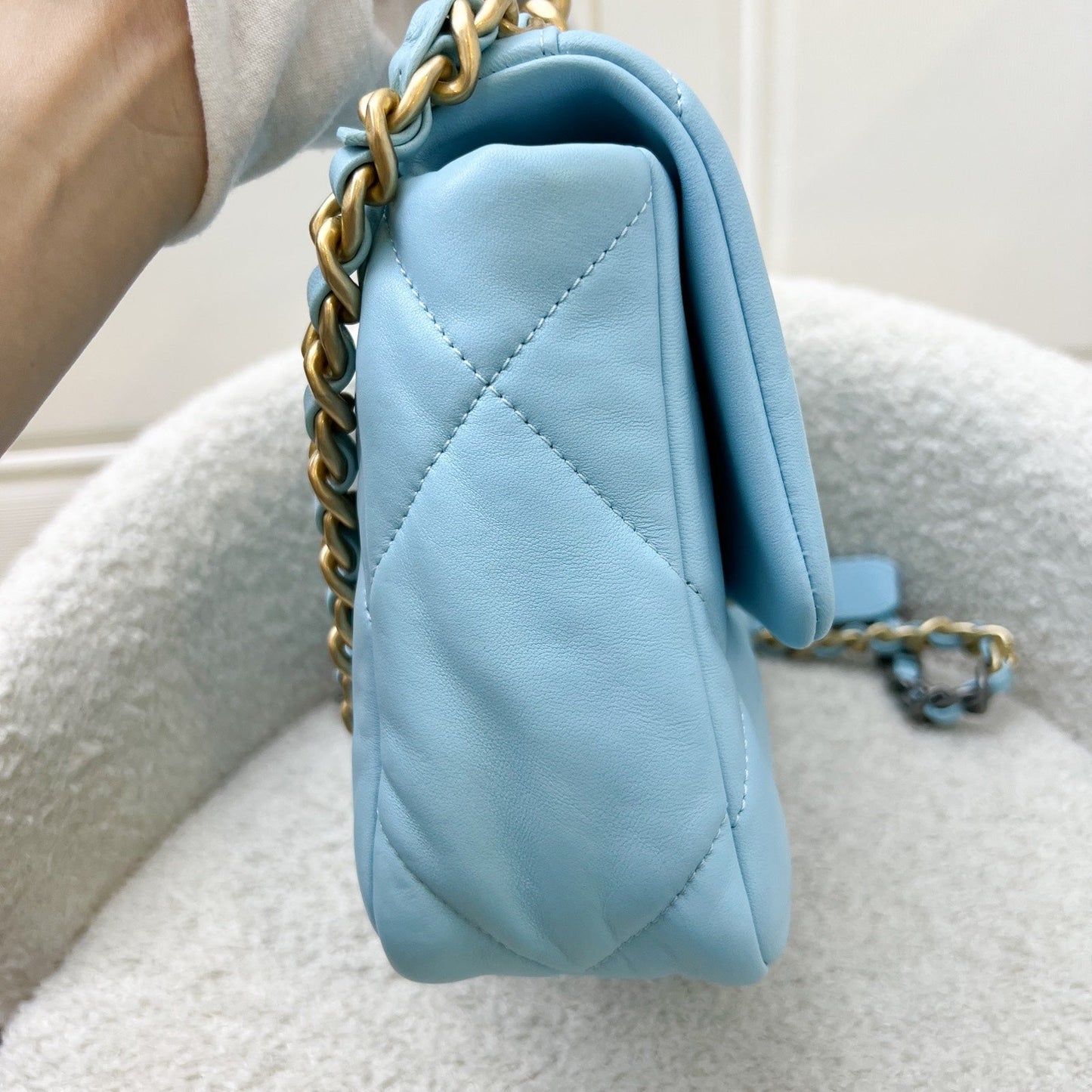 Chanel 19 Small Flap in Sky Blue Lambskin and 3-Tone Hardware (Model: ) Accessory
