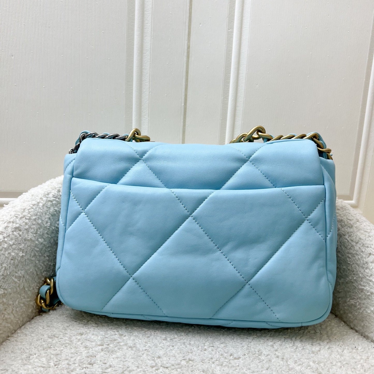 Chanel 19 Small Flap in Sky Blue Lambskin and 3-Tone Hardware (Model: ) Accessory