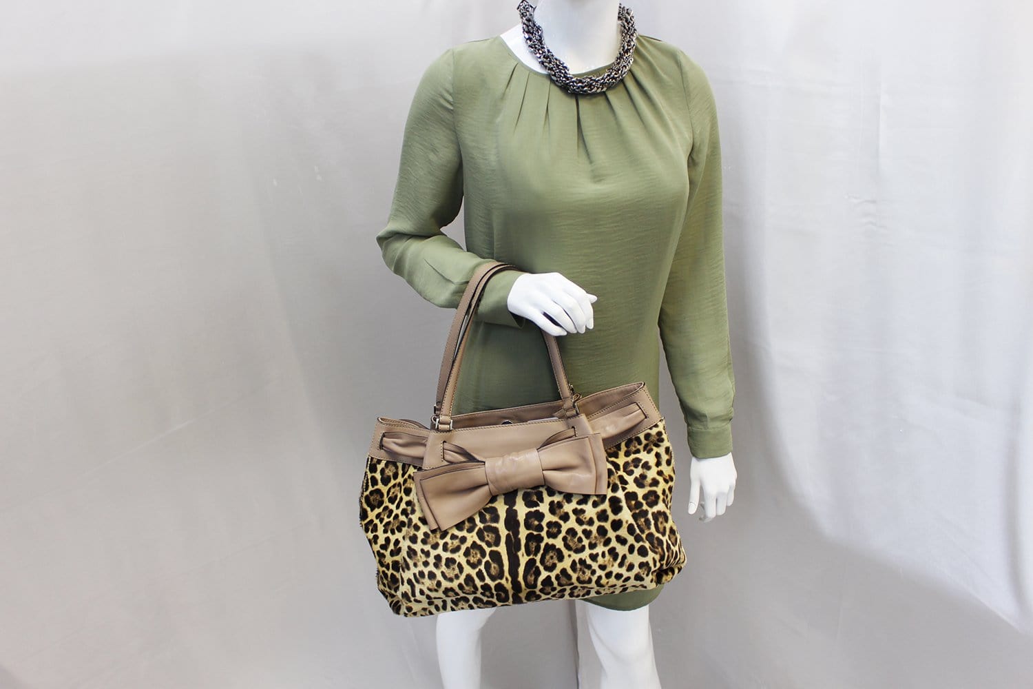 Valentino Leopard Print With Bow Satchel Bag Leather Travel Bag
