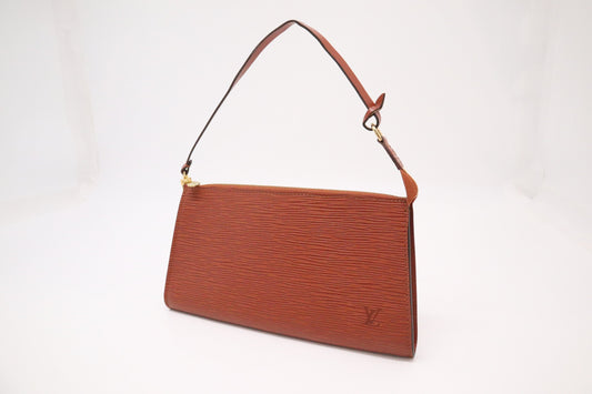 Louis Vuitton Pochette Epi Leather Brown Clutch Bag