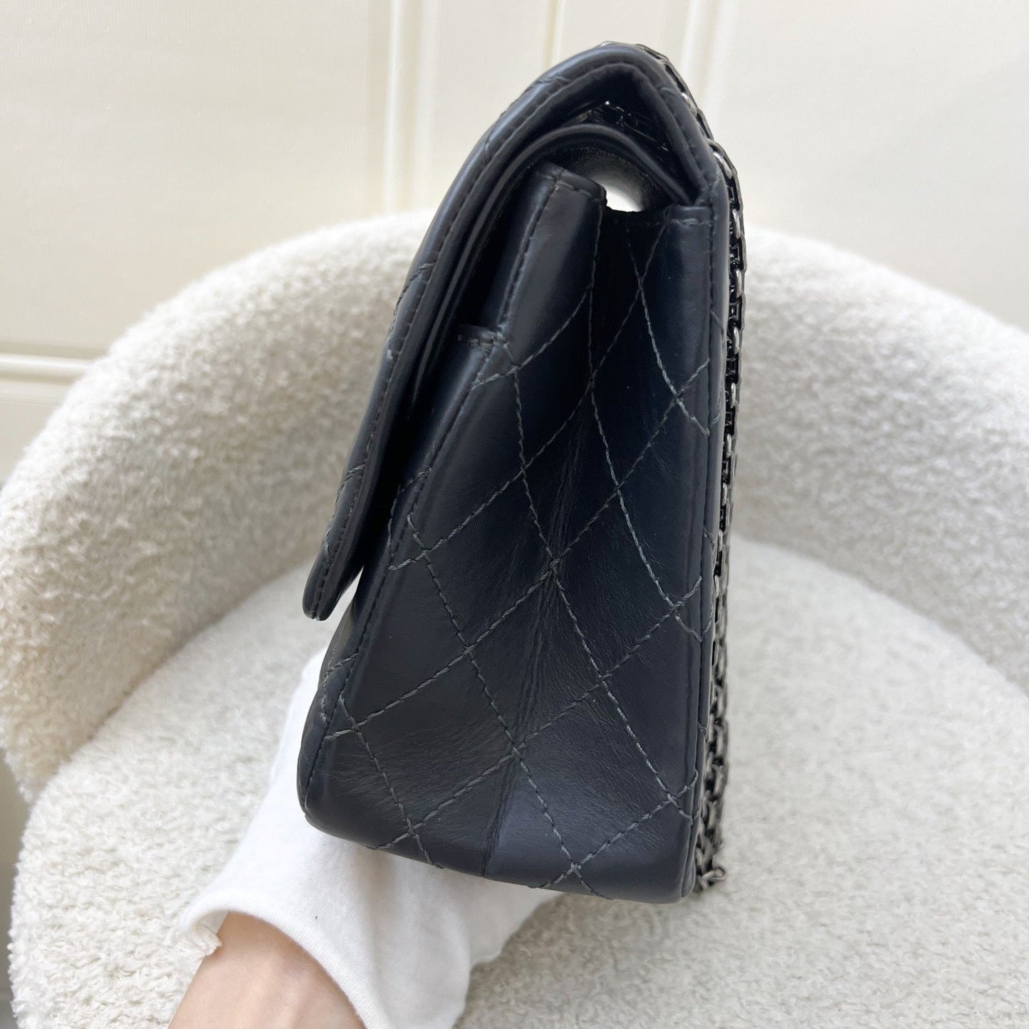 Chanel Large 2.55 Reissue Flap in Charcoal Grey Distressed Calfskin and RHW Accessory
