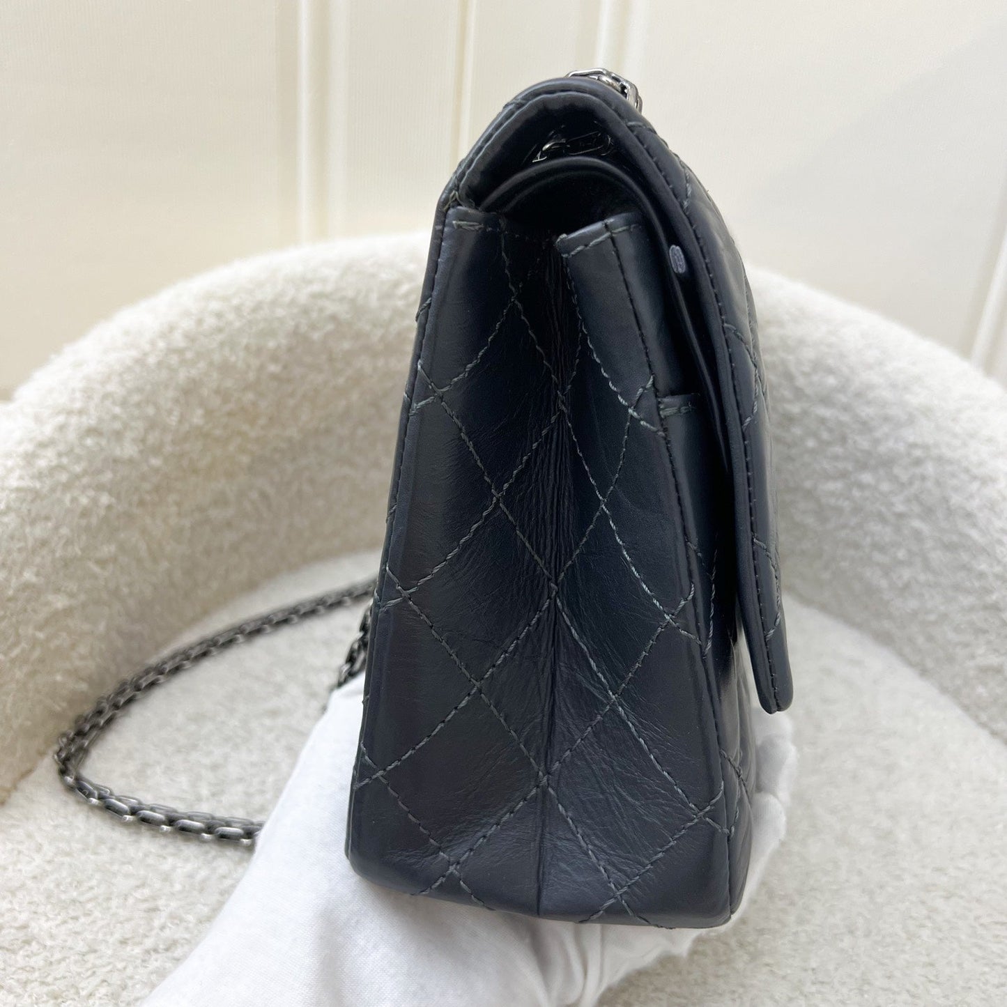 Chanel Large 2.55 Reissue Flap in Charcoal Grey Distressed Calfskin and RHW Accessory