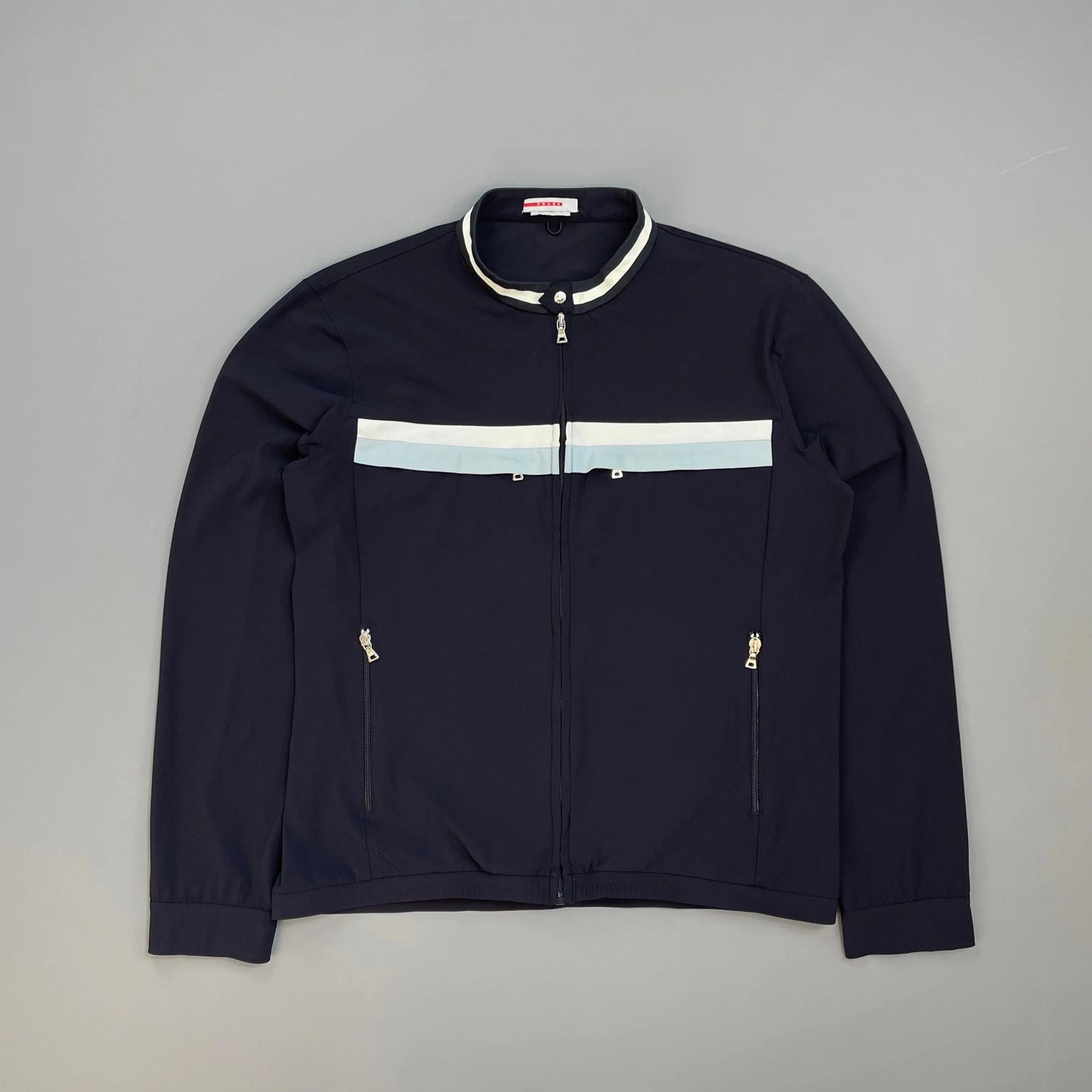 Prada Handbag Sport Stripe Chest Panel Track Jacket Nylon Navy
