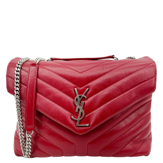 YSL Saint Laurent Yves Loulou Crossbody Bag Leather Quilted Red