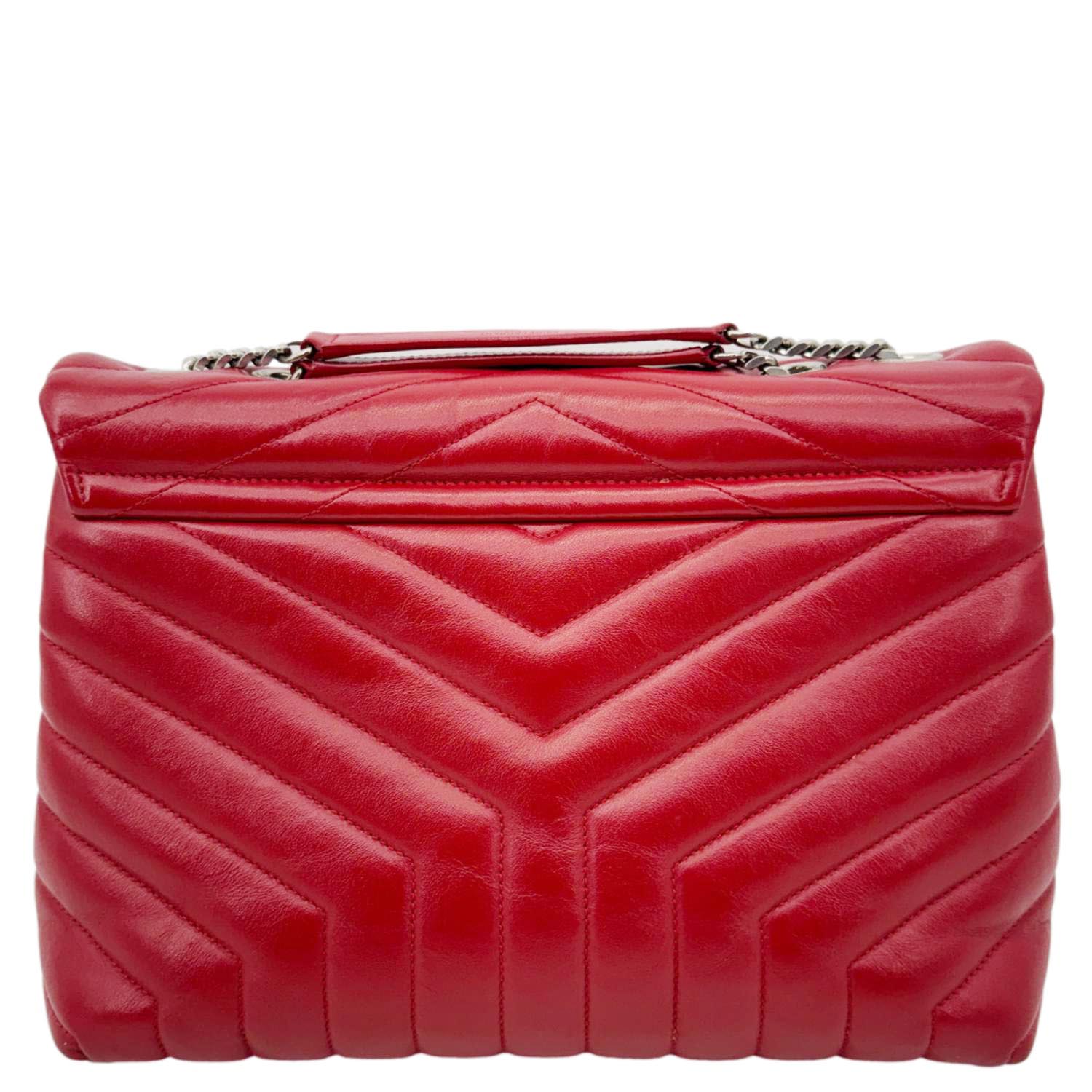 YSL Saint Laurent Yves Loulou Crossbody Bag Leather Quilted Red