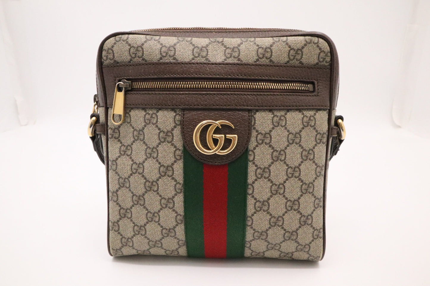 Gucci Ophidia MG Leather Canvas Brown Beige Crossbody Bag