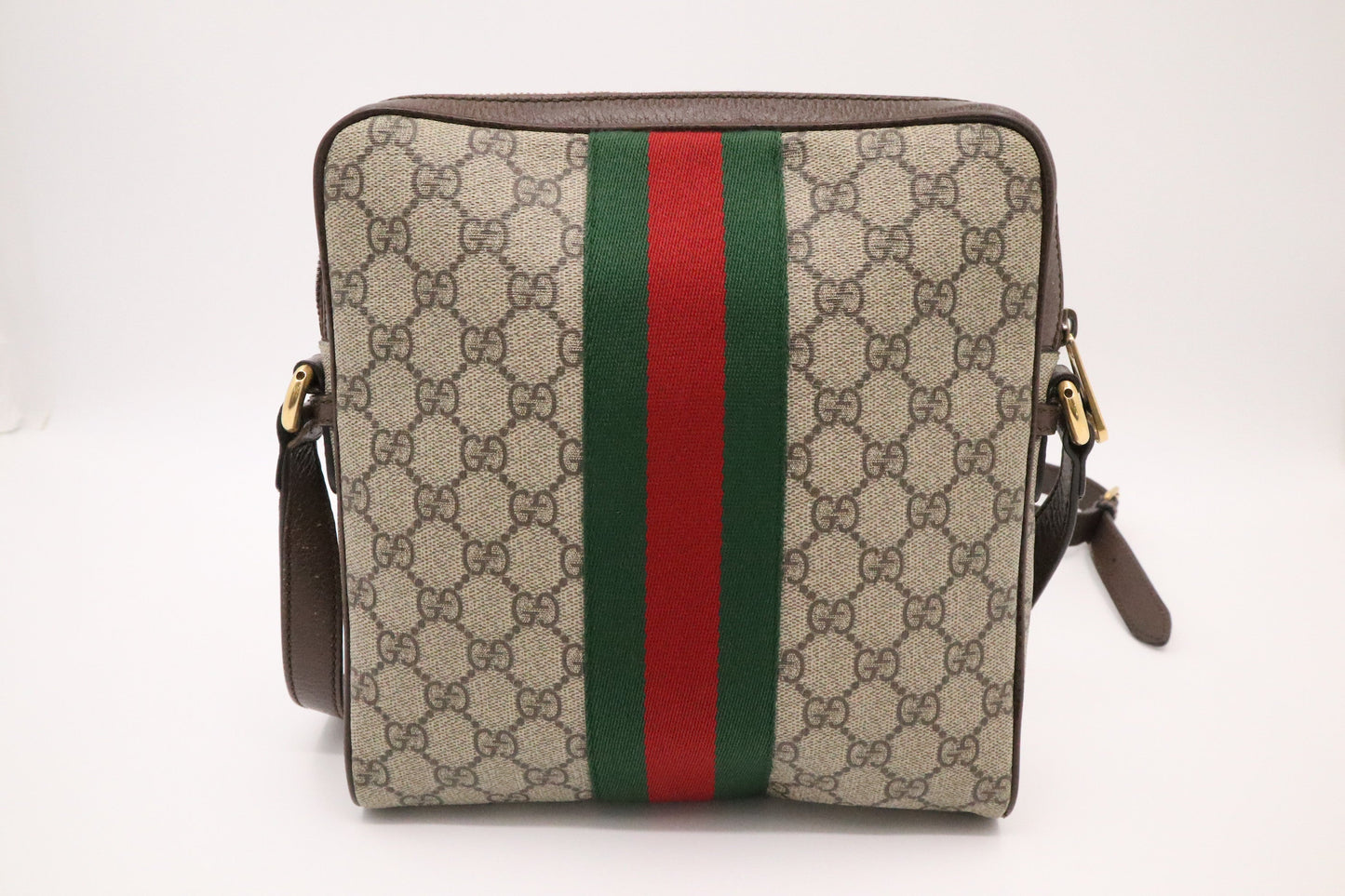 Gucci Ophidia MG Leather Canvas Brown Beige Crossbody Bag