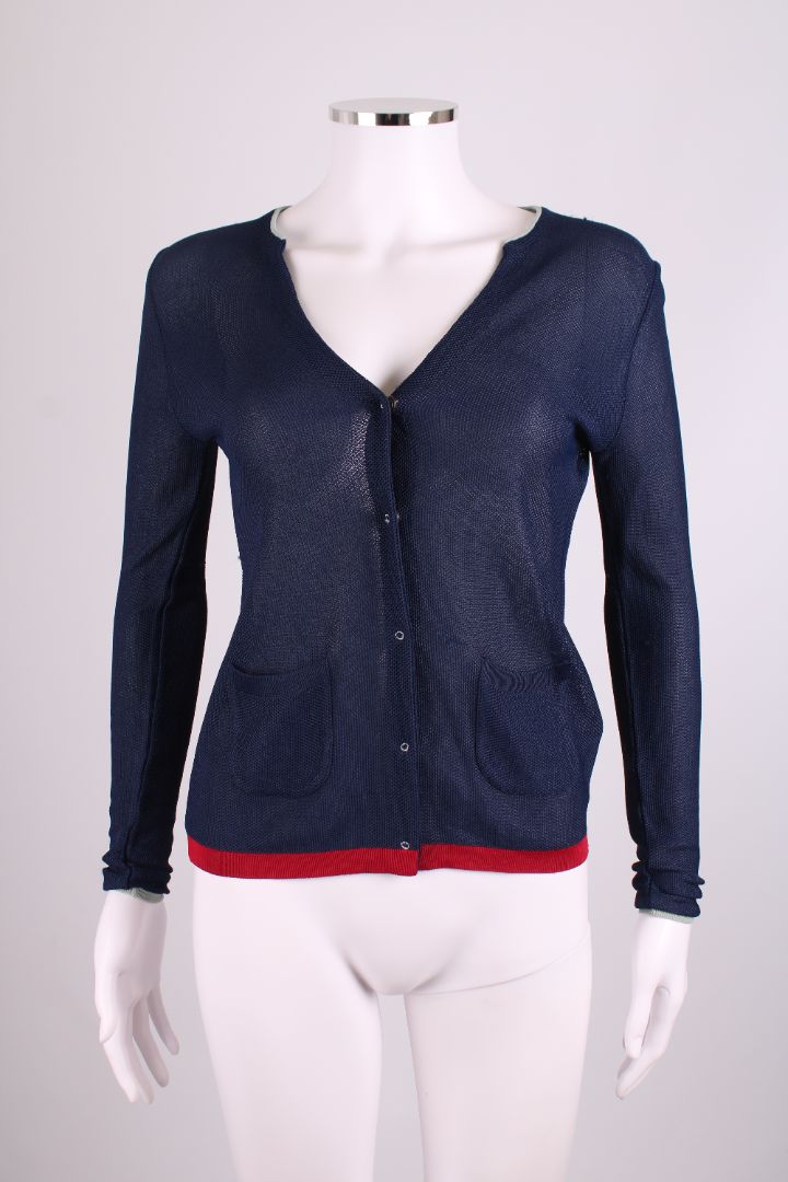 Prada Handbag L S Mesh Knit Cardigan 10 Navy