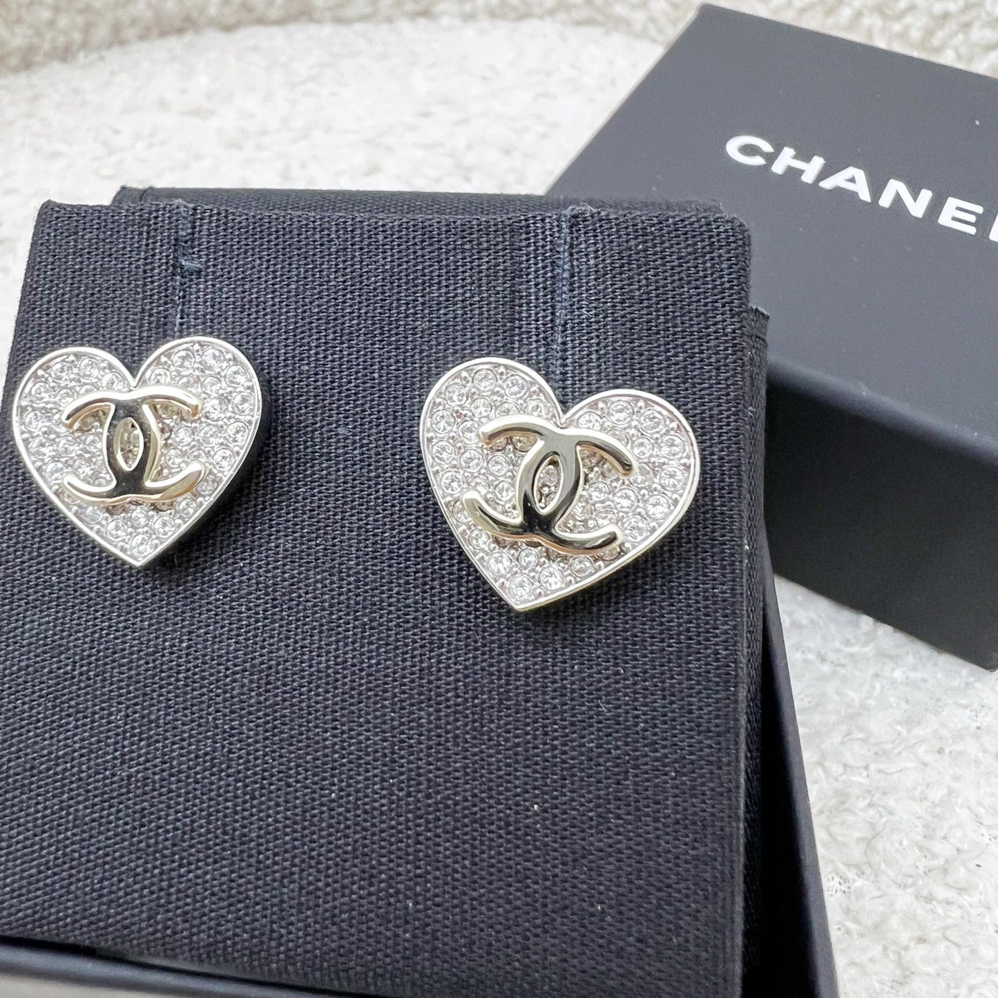 Chanel Heart and CC Earrings with Crystals in SHW Jewelry