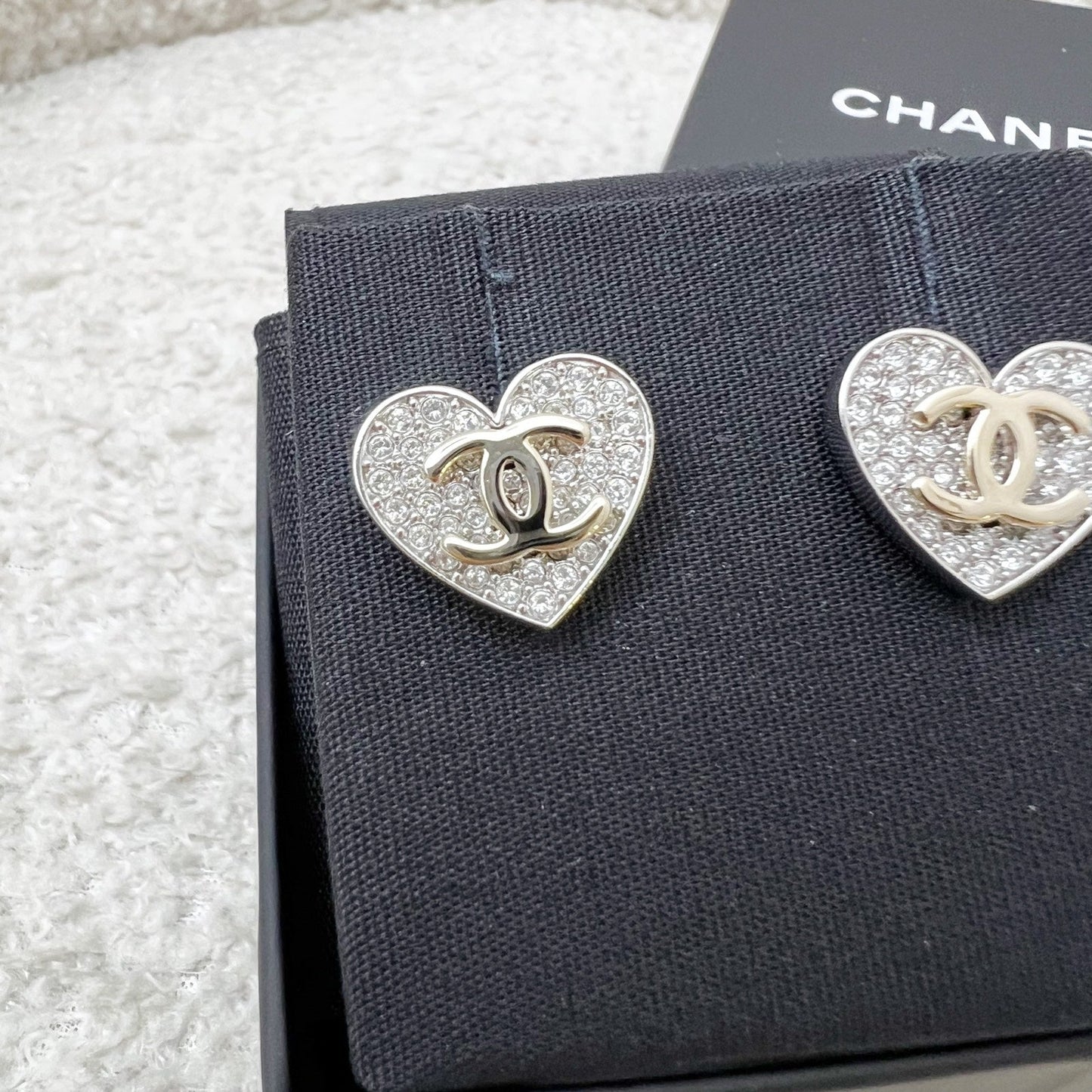 Chanel Heart and CC Earrings with Crystals in SHW Jewelry