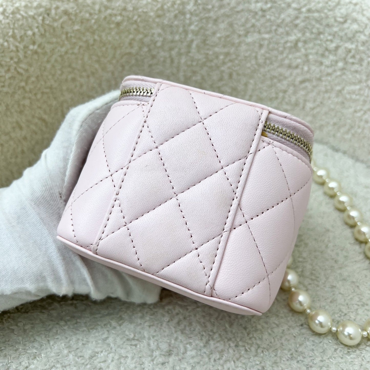 Chanel Mini Vanity with Pearl Chain in Pink Lambskin and LGHW (Model: )
