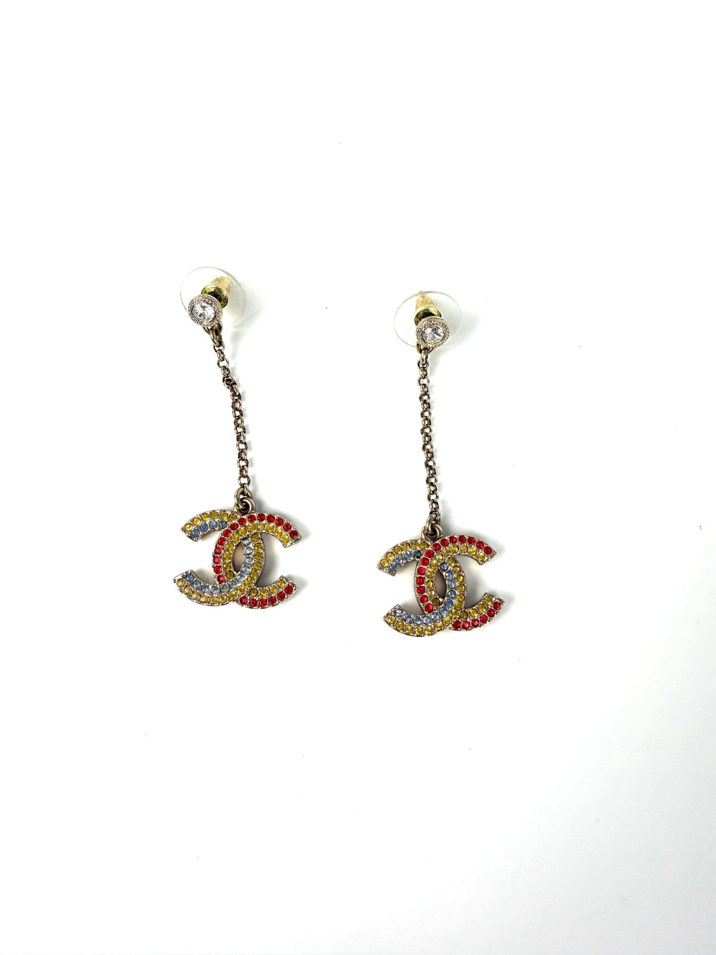 Chanel CC Drop Multicolor Light Gold Strass Earrings Jewelry