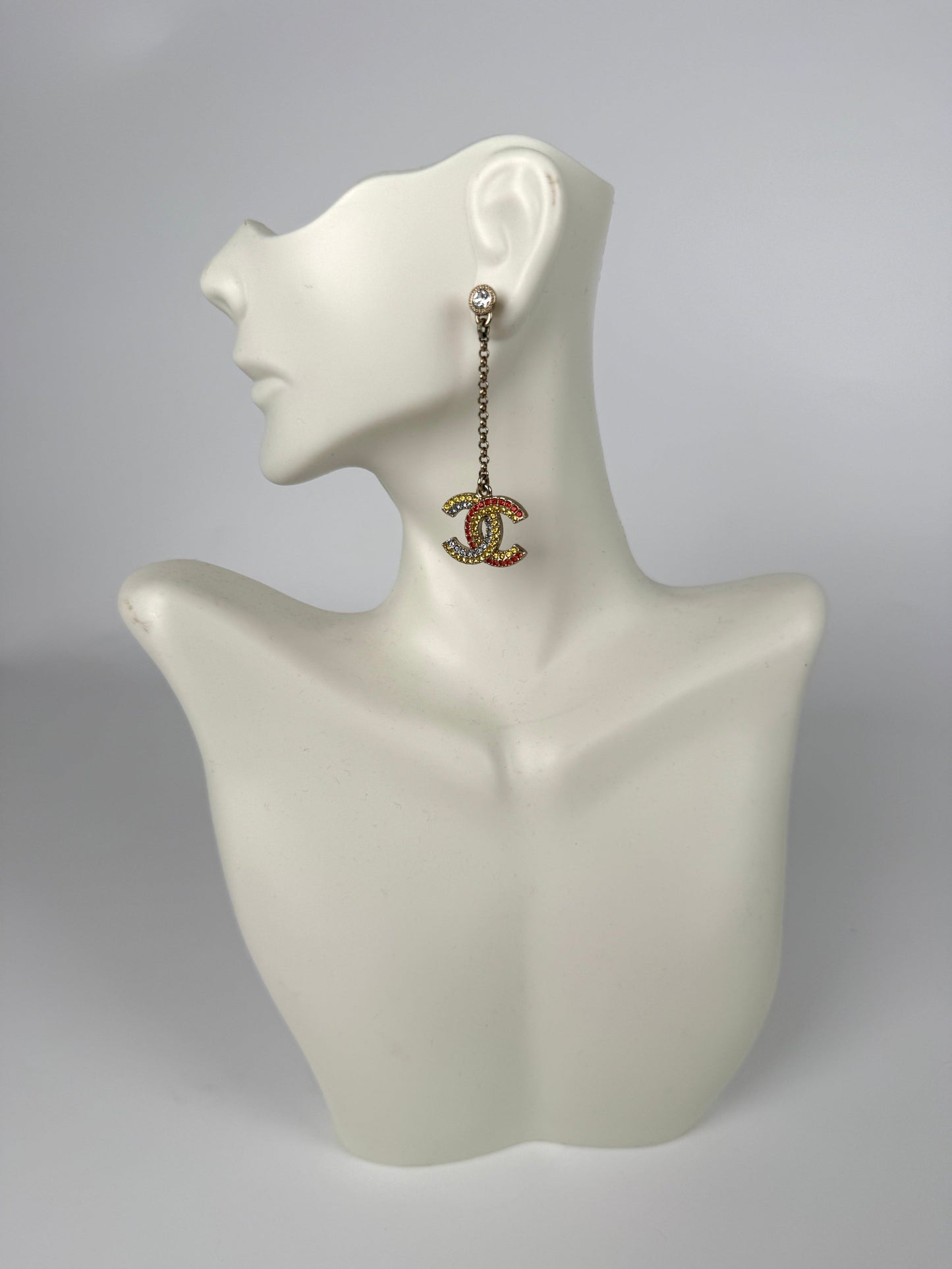 Chanel CC Drop Multicolor Light Gold Strass Earrings Jewelry