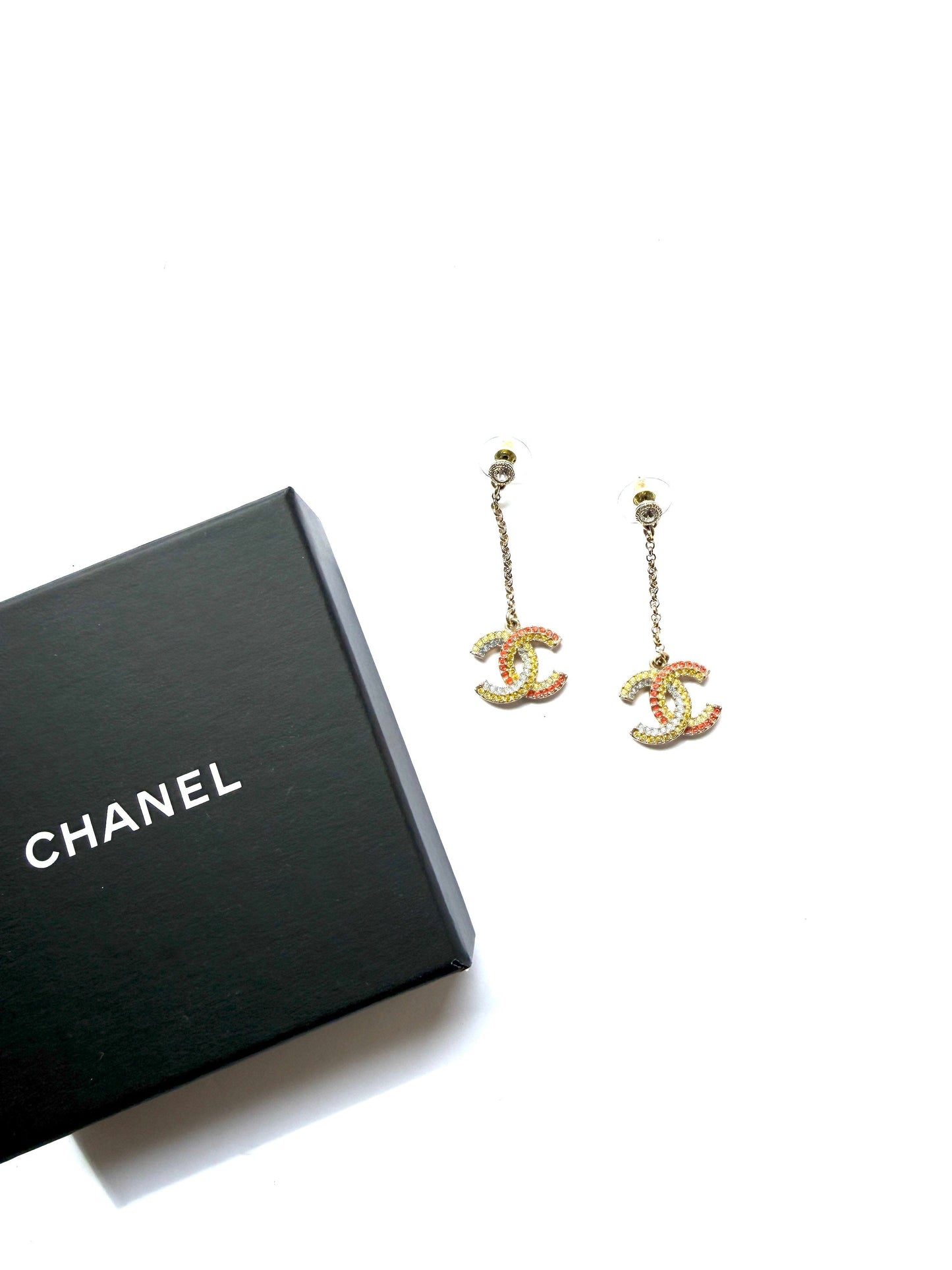 Chanel CC Drop Multicolor Light Gold Strass Earrings Jewelry