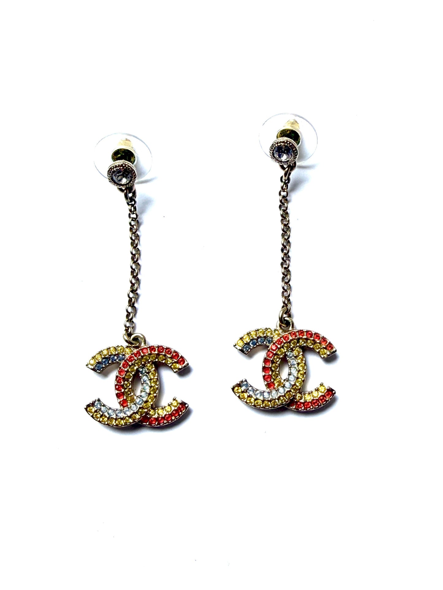 Chanel CC Drop Multicolor Light Gold Strass Earrings Jewelry