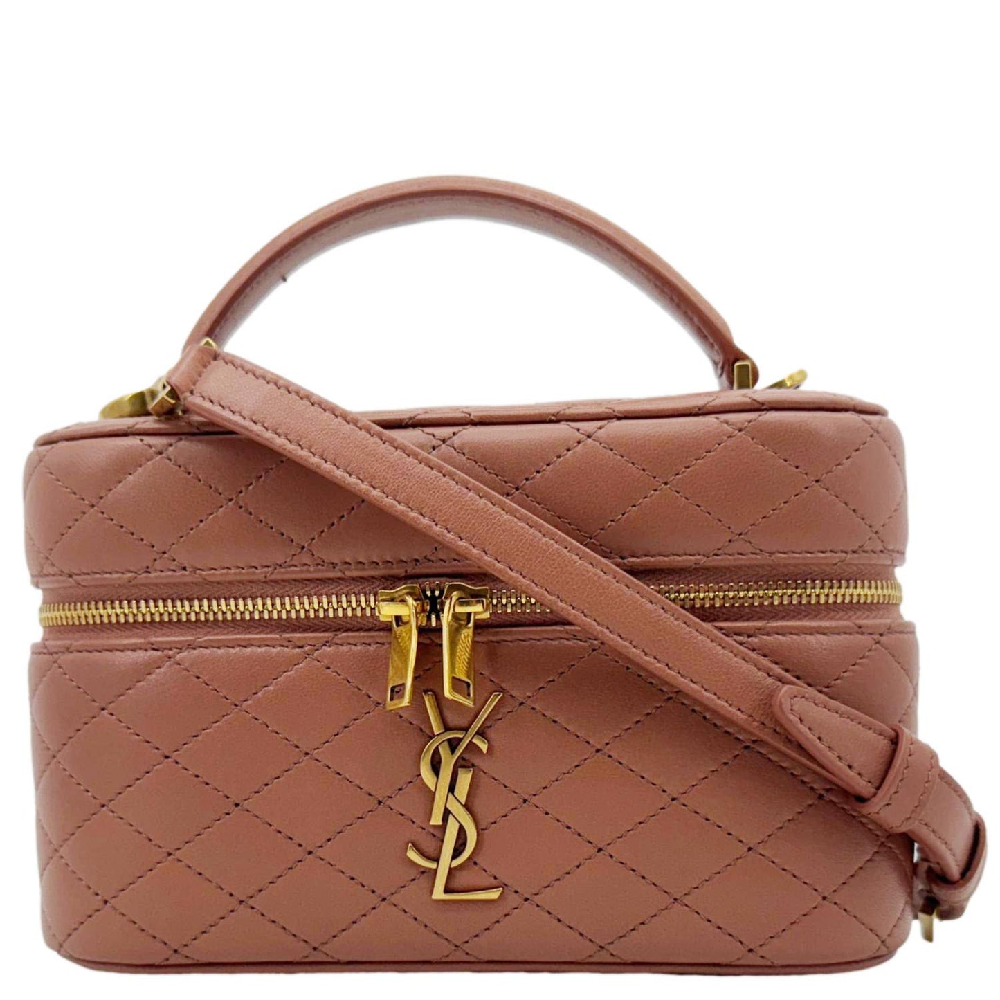 YSL Saint Laurent Yves Gaby Vanity Crossbody Bag Barely Leather Quilted Pink