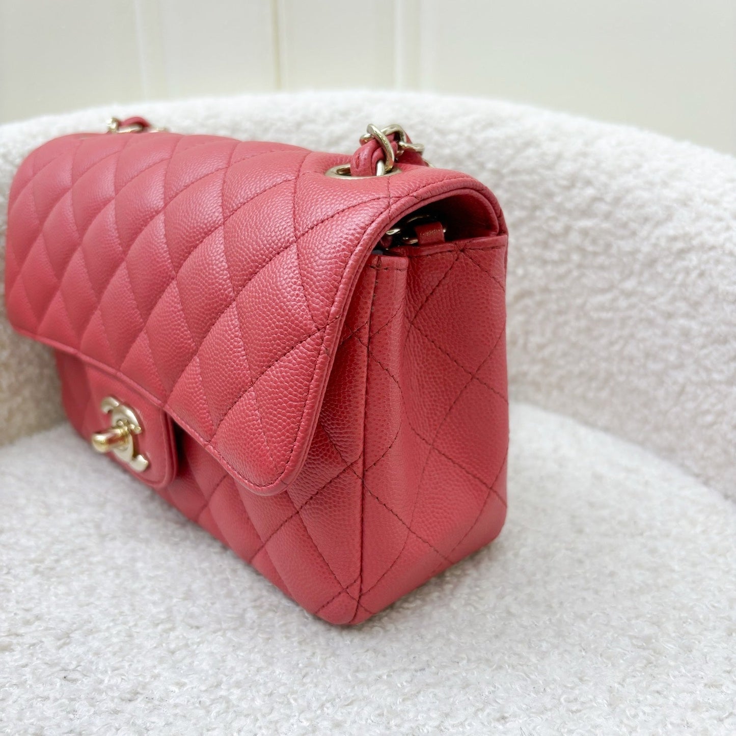 Chanel Classic Mini Rectangle Flap in Dark Pink Caviar LGHW Accessory