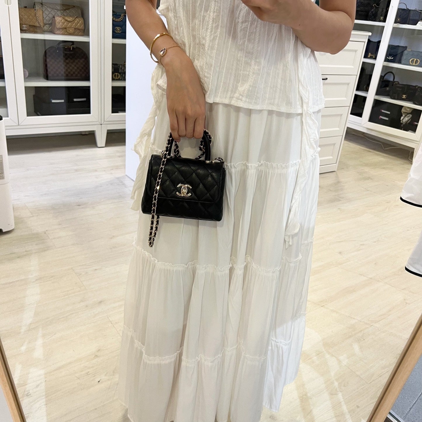 Micro Coco Handle Flap Bag in Black Caviar and LGHW () Classic