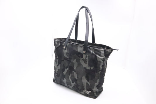 Prada Tote In Camouflage Handbag Nylon Green Tote Bag