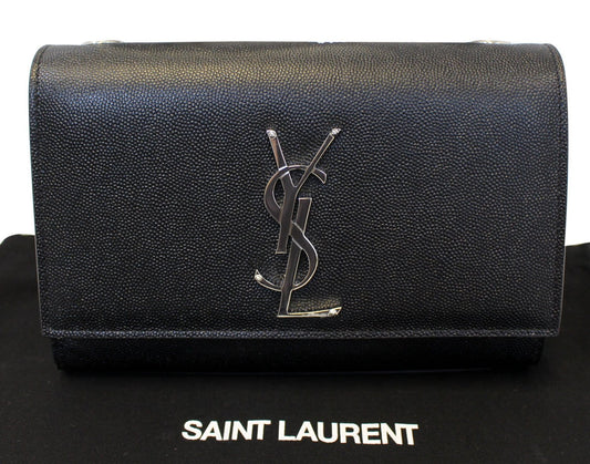 YSL Saint Laurent Saint Kate Chian Clutch Crossbody Bag Leather Black Bag E4606