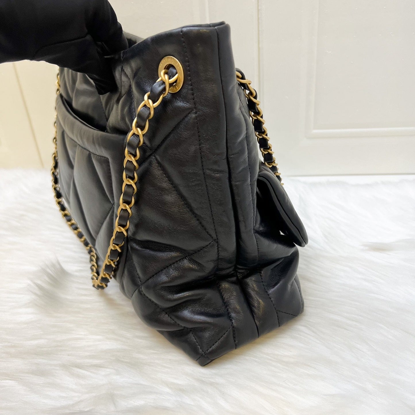 Chanel [Brand New - Oct 2025] Shoulder Shopping Bag in Black Lambskin and AGHW