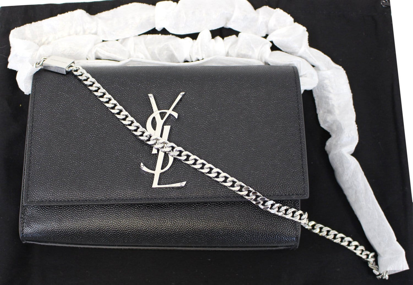 YSL Saint Laurent Saint Kate Chian Clutch Crossbody Bag Leather Black Bag E4606