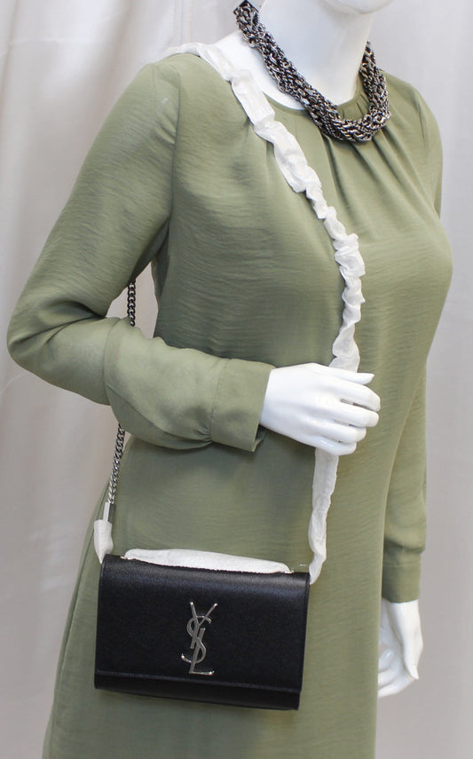 YSL Saint Laurent Yves Kate Chian Clutch Crossbody Bag Leather Black Medium Clutch Bag