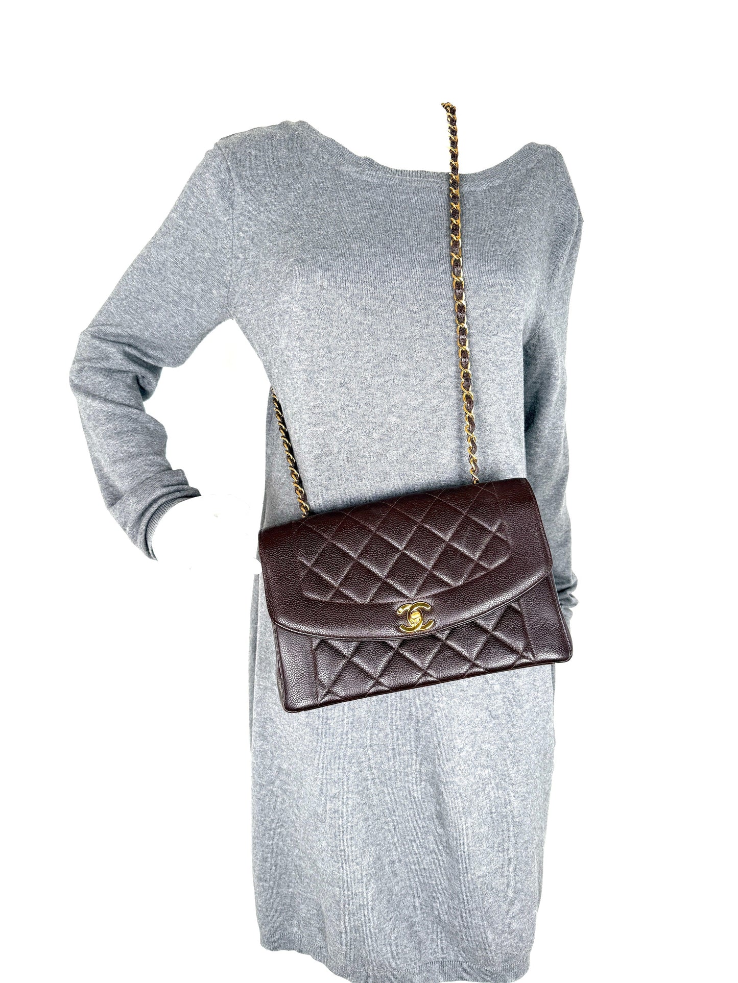 Chanel Diana Medium Brown Caviar Quilted Leather Crossbody Flap Bag