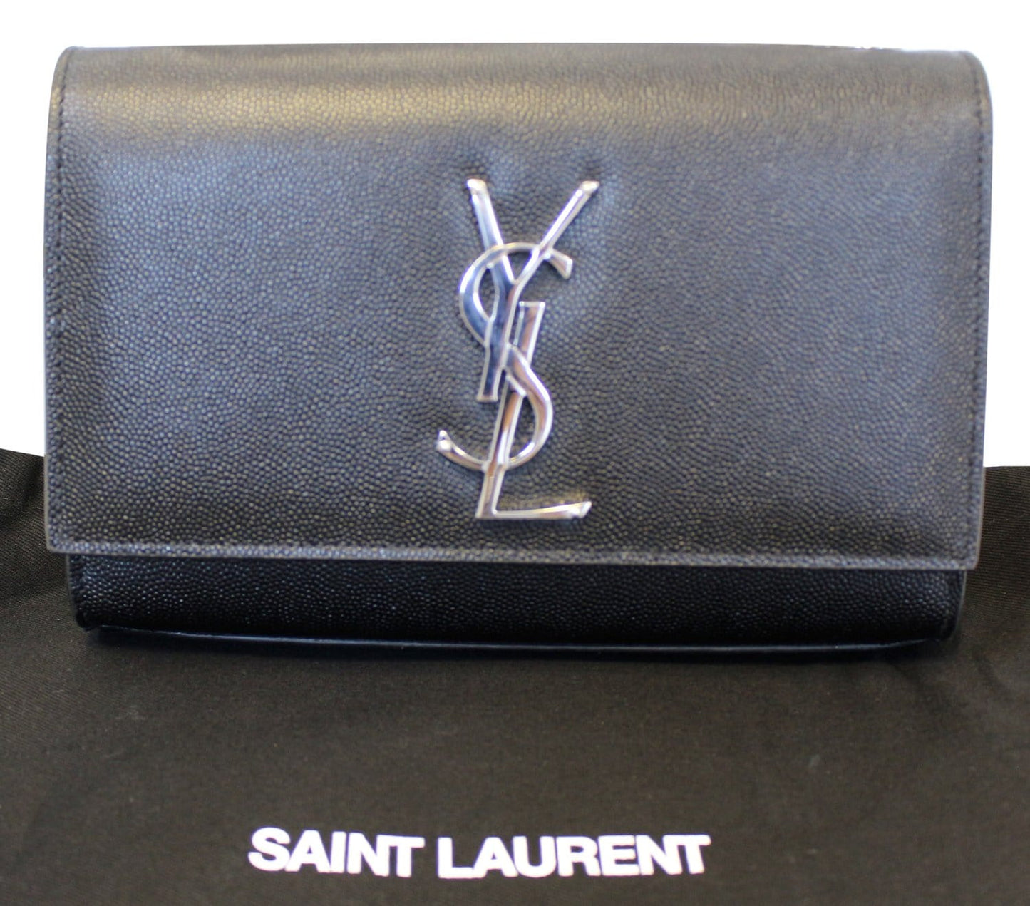 YSL Saint Laurent Yves Kate Chian Clutch Crossbody Bag Leather Black Clutch Bag
